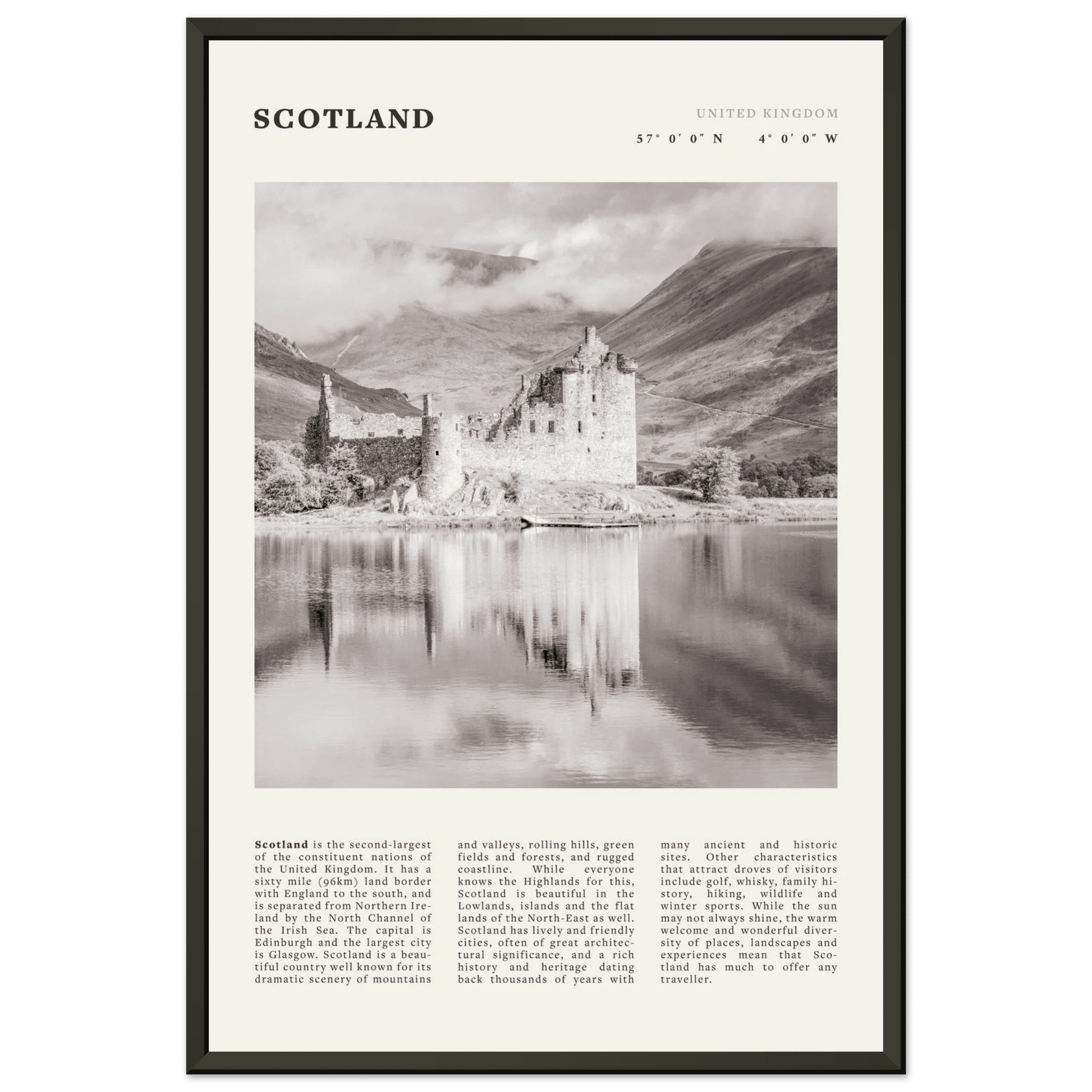 Scotland Poster | Black & White Highland Castle Wall Art | UK Travel Print Decor - Evergreen Posters