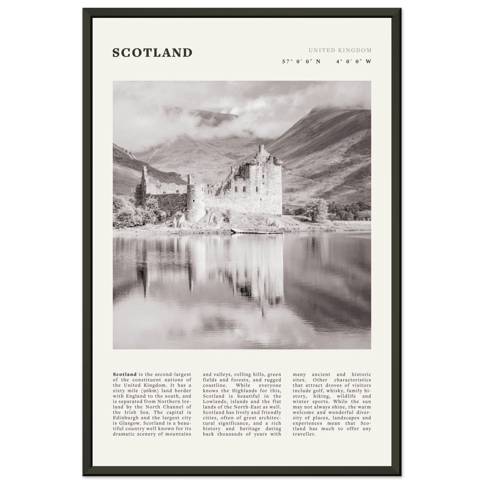 Scotland Poster | Black & White Highland Castle Wall Art | UK Travel Print Decor - Evergreen Posters