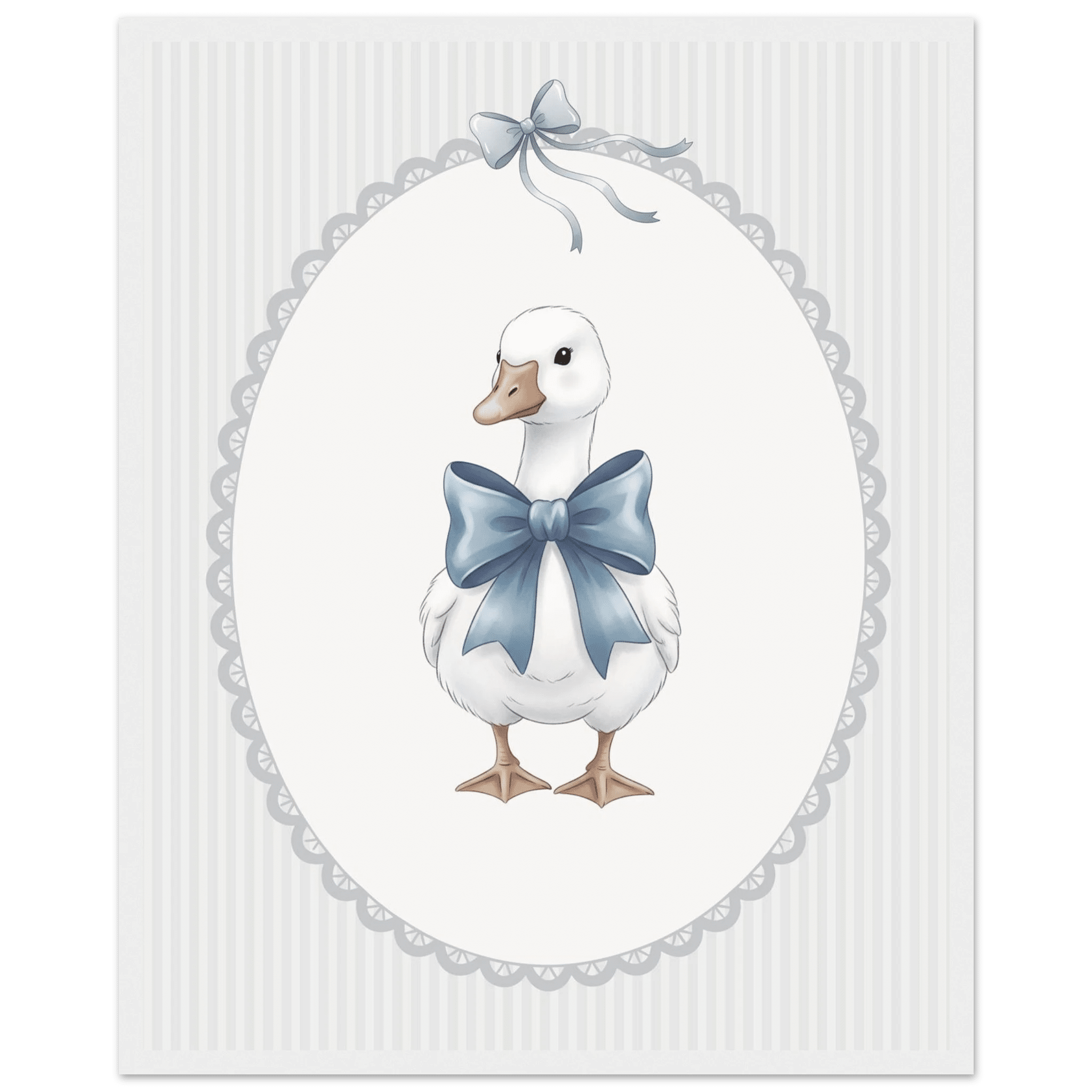 Blue Bow Duck Nursery Poster – Sweet Baby Room Wall Art Print - Evergreen Posters