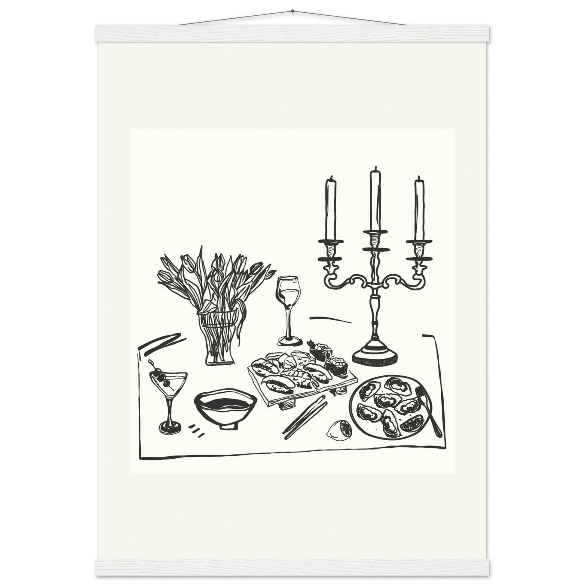 Fine Dining Table Print | Black Line Art Kitchen Wall Art | Elegant Dining Room Poster - Evergreen Posters