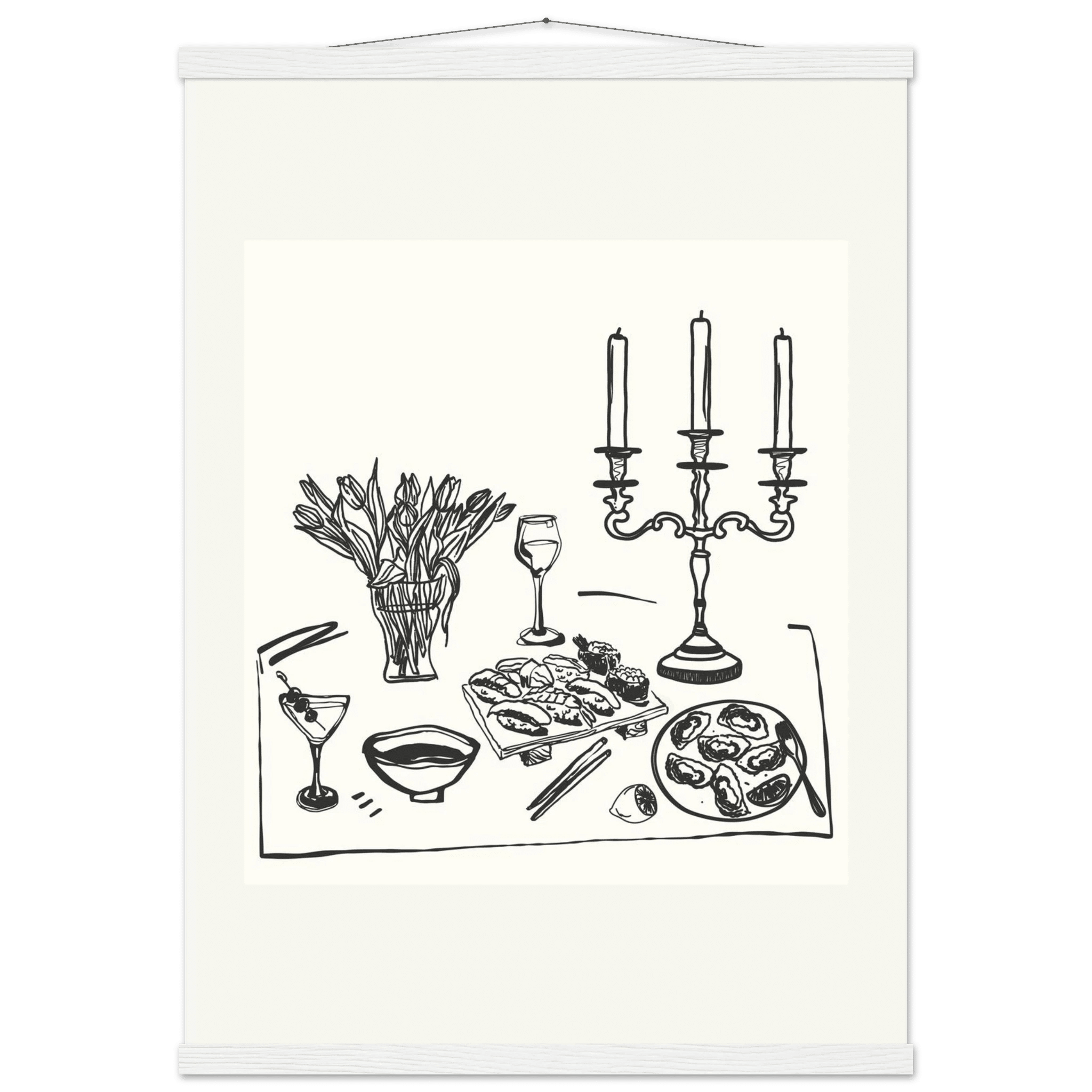 Fine Dining Table Print | Black Line Art Kitchen Wall Art | Elegant Dining Room Poster - Evergreen Posters