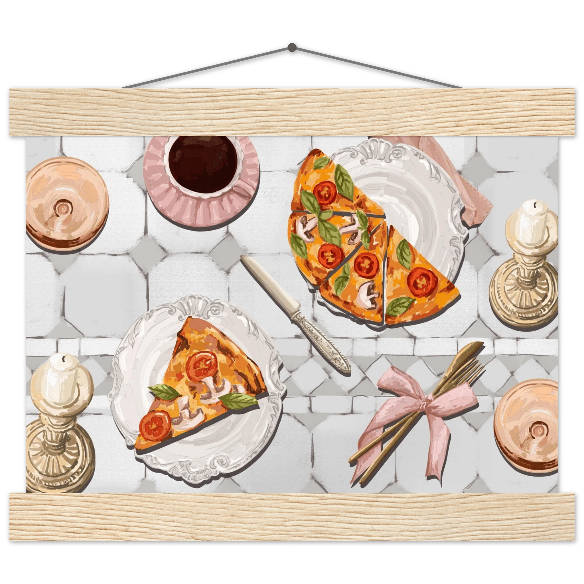 Pizza & Tea Kitchen Poster | Horizontal Food Wall Art | Italian Dining Room Print - Evergreen Posters