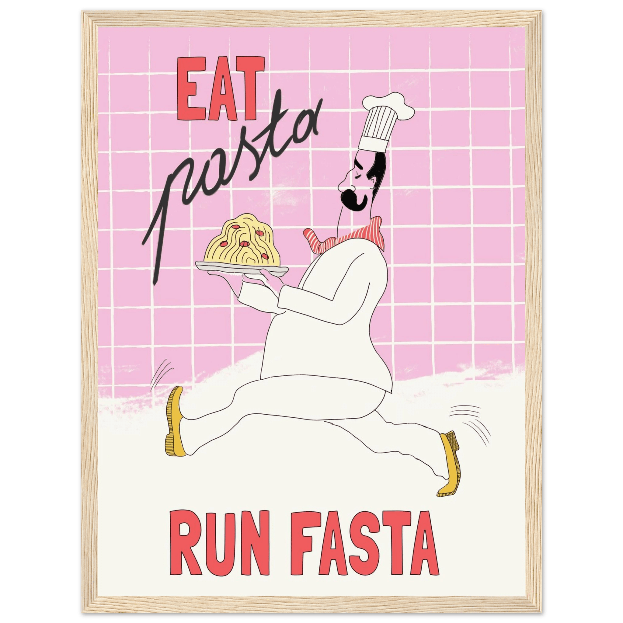 Eat Pasta Run Fasta Poster – Playful Kitchen Wall Art Print (Light Pink) - Evergreen Posters