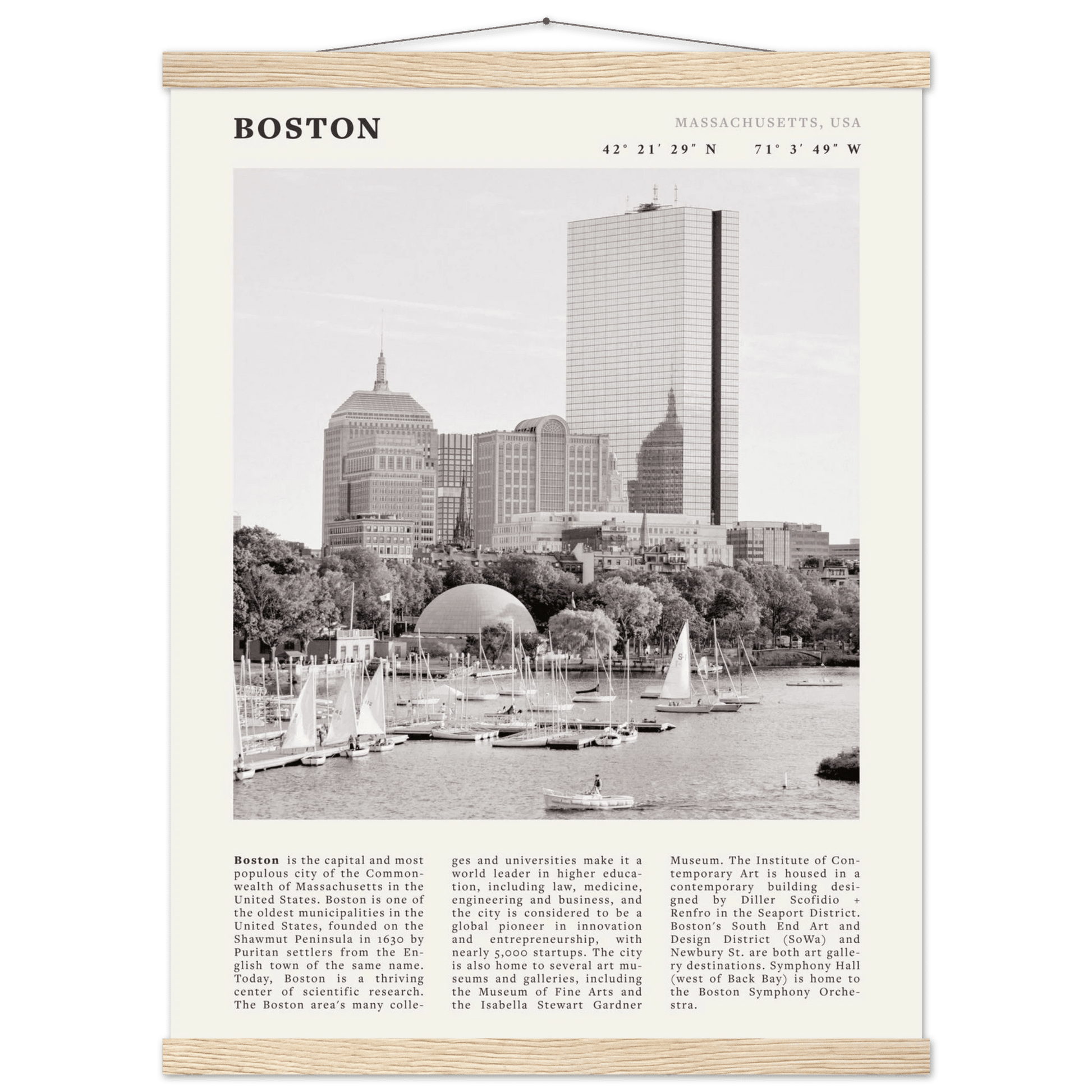 Boston Poster | Black & White Charles River Skyline Wall Art | Massachusetts Print - Evergreen Posters