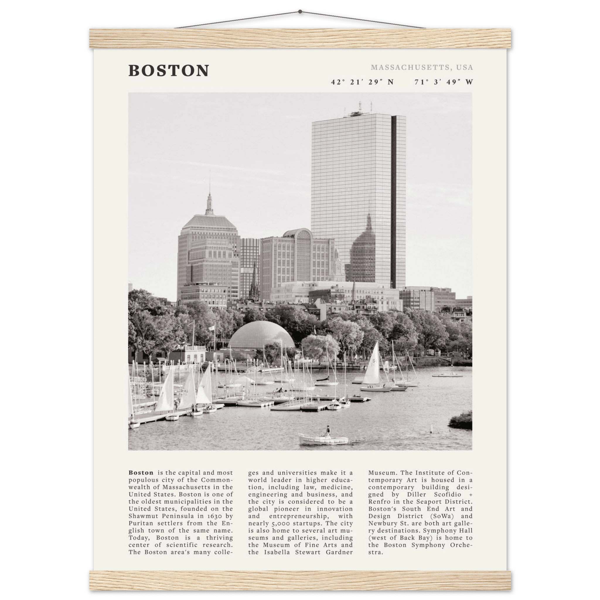 Boston Poster | Black & White Charles River Skyline Wall Art | Massachusetts Print - Evergreen Posters