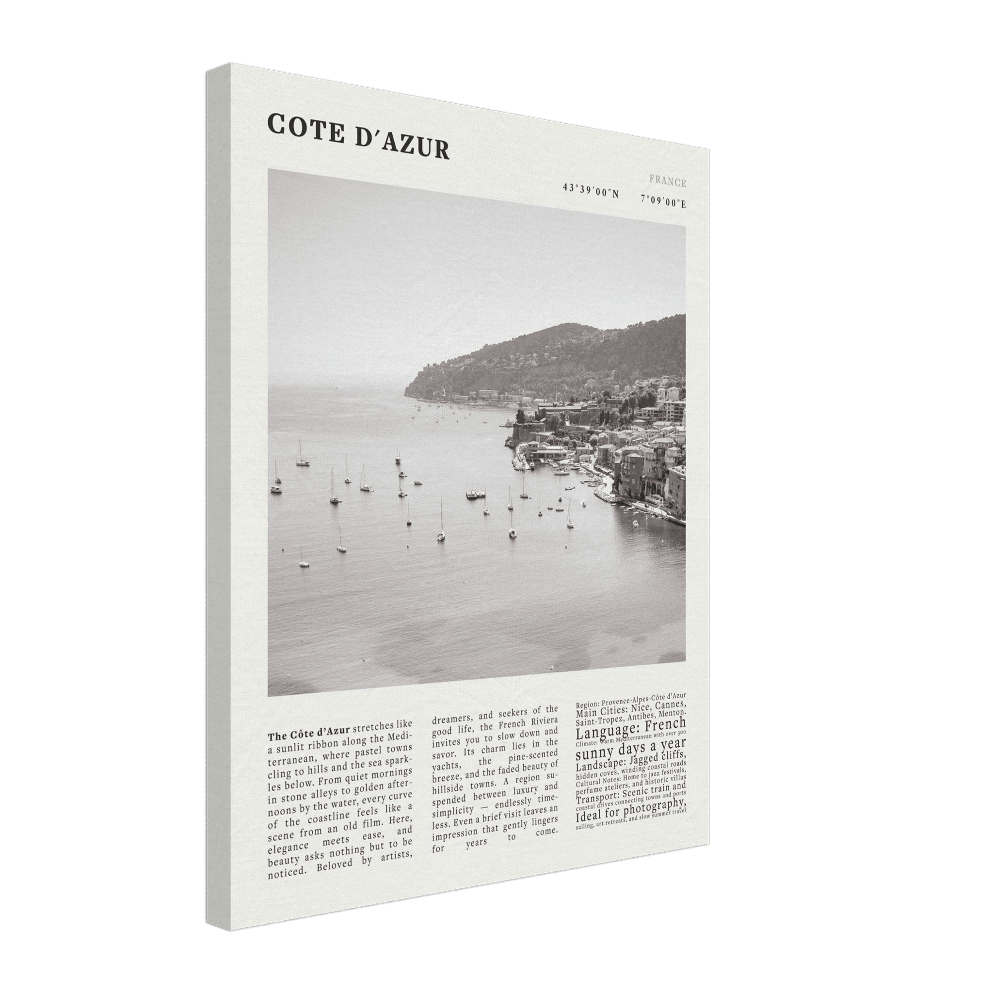 Côte d'Azur Poster Black and White – Vintage French Riviera Coast Print (Digital & Printed Options) - Evergreen Posters