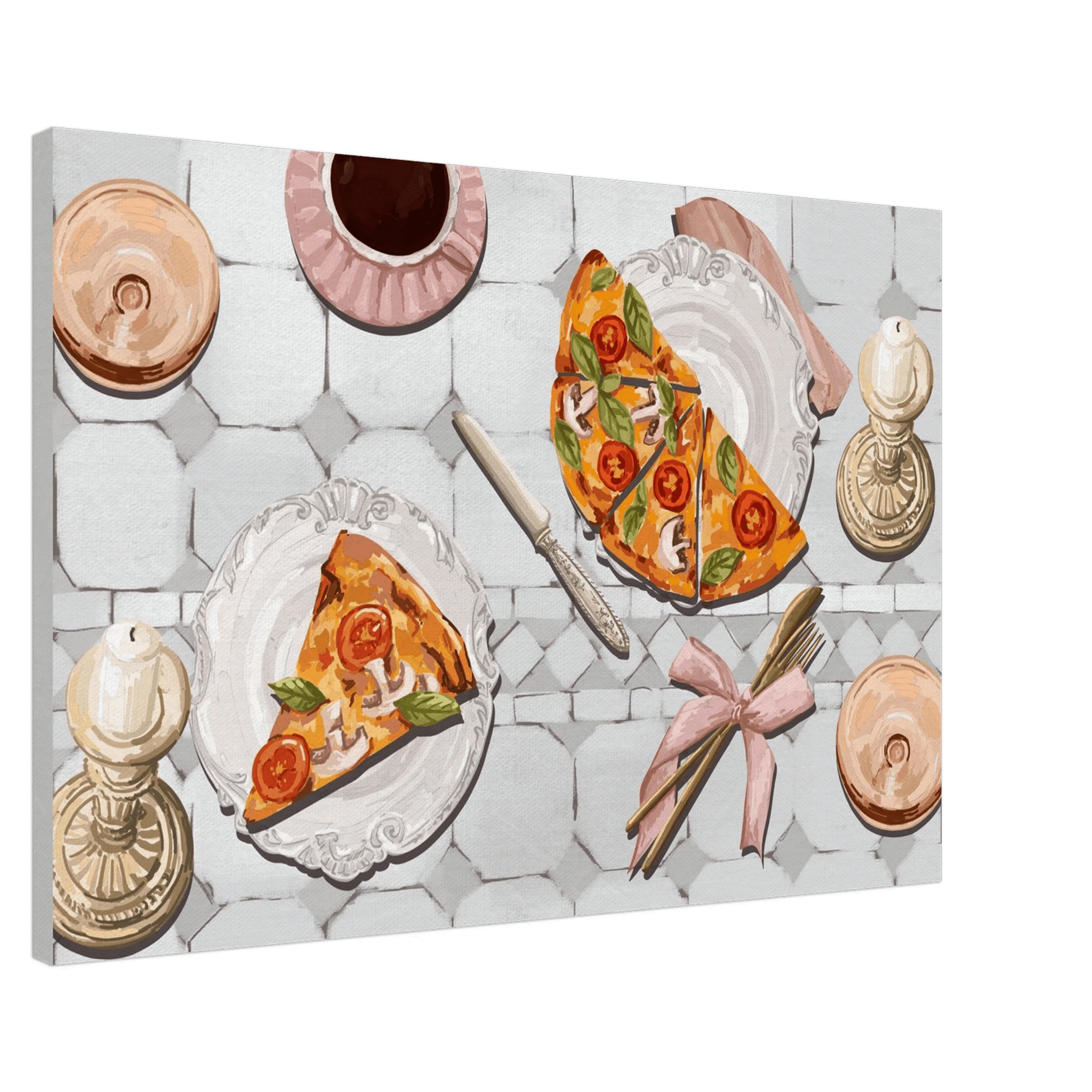 Pizza & Tea Kitchen Poster | Horizontal Food Wall Art | Italian Dining Room Print - Evergreen Posters