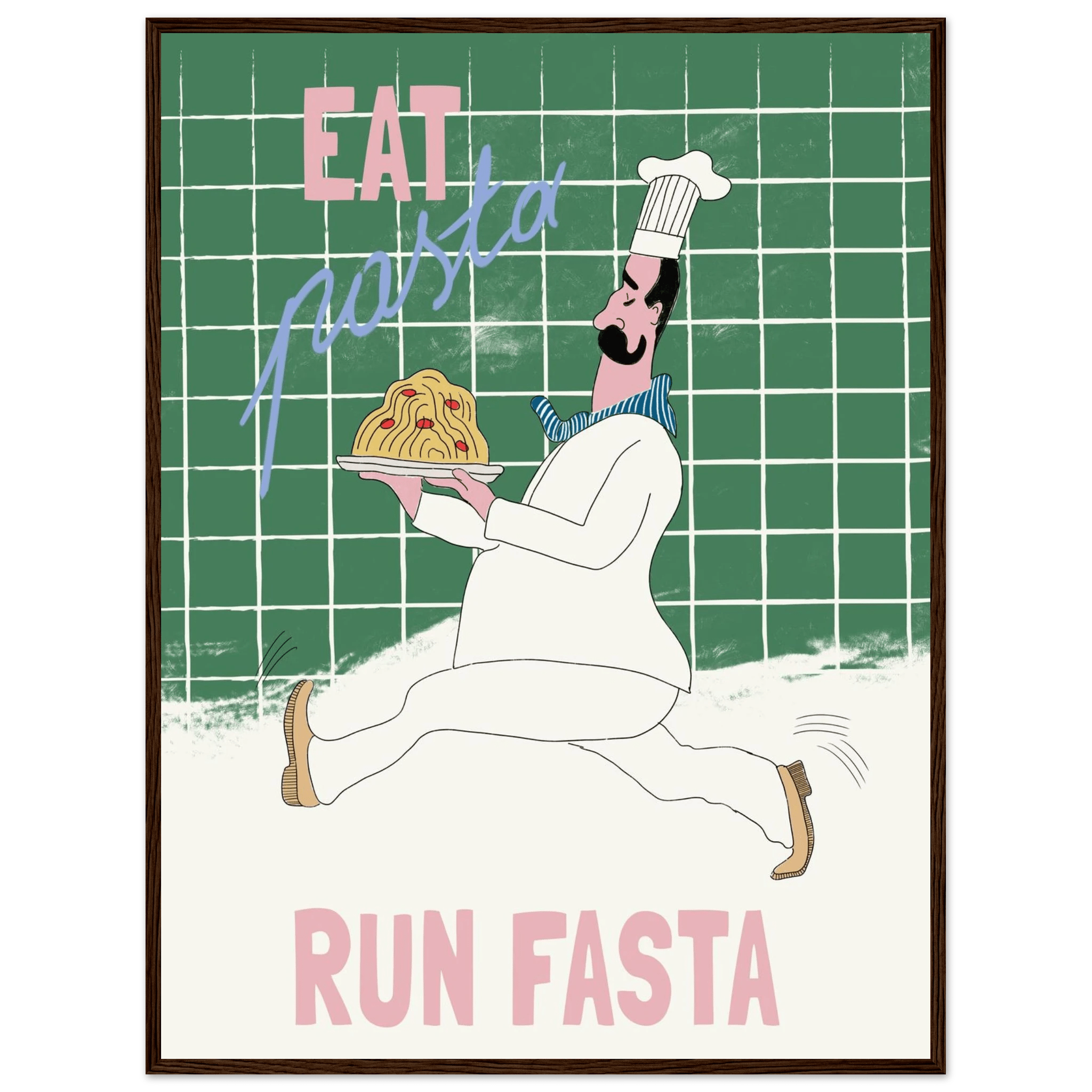 Eat Pasta Run Fasta Poster – Playful Kitchen Wall Art Print (Green Edition) - Evergreen Posters