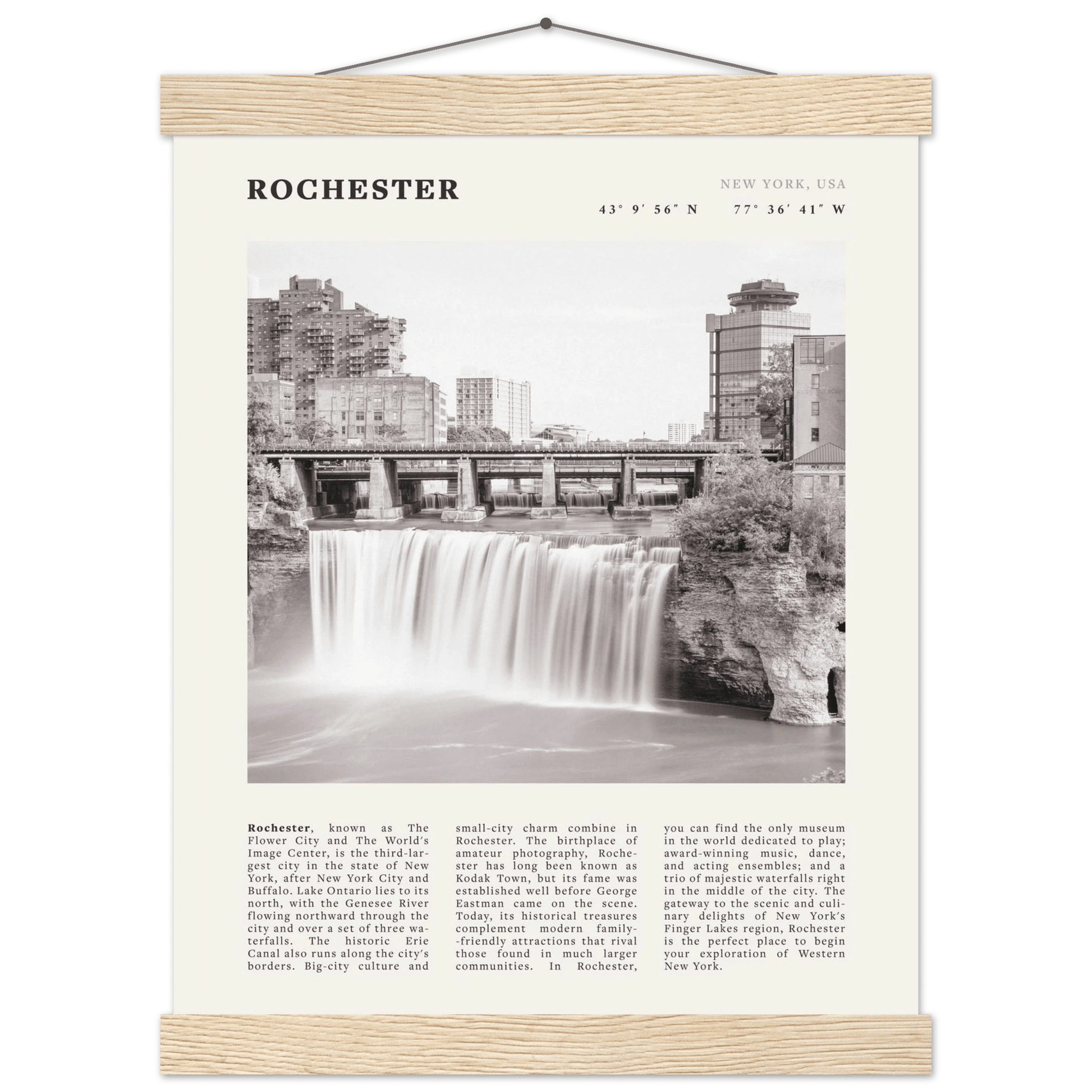Rochester Poster | Black & White High Falls Wall Art | New York Travel Print - Evergreen Posters