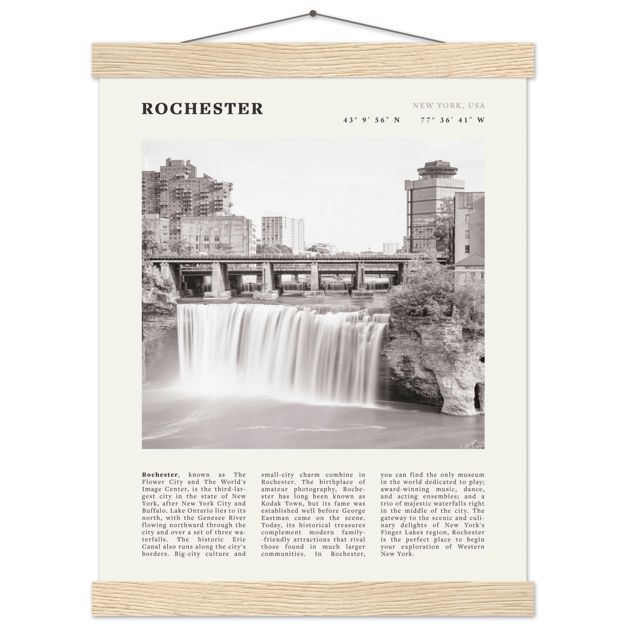 Rochester Poster | Black & White High Falls Wall Art | New York Travel Print - Evergreen Posters