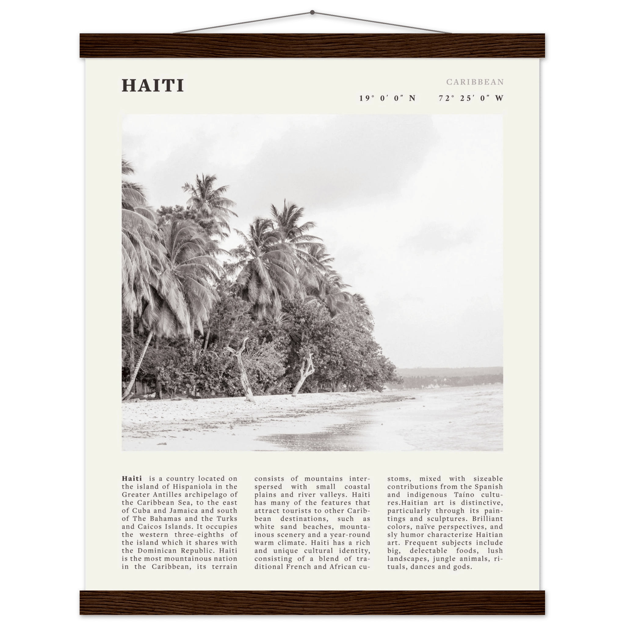 Haiti Poster | Black & White Caribbean Beach Wall Art | Tropical Travel Print - Evergreen Posters
