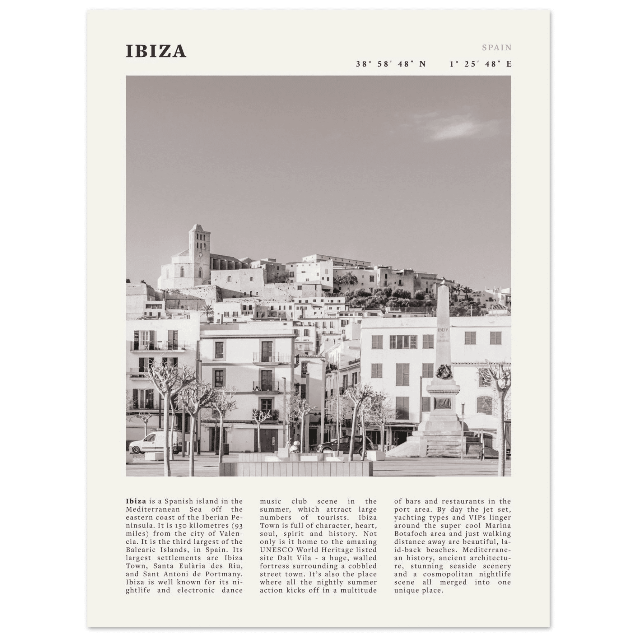 Ibiza Poster | Black & White Spanish Island Wall Art | Spain Travel Print - Evergreen Posters