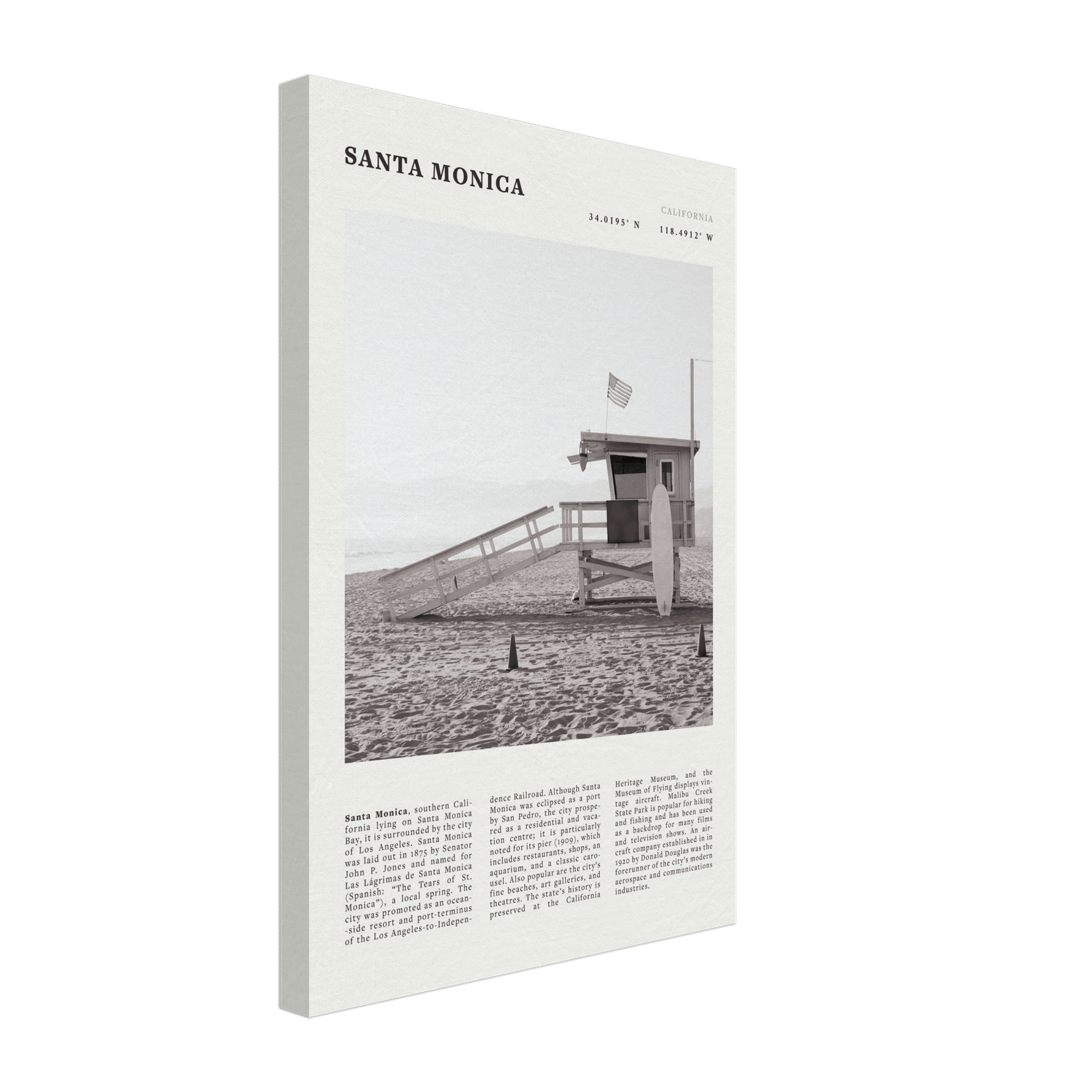 Santa Monica Poster | Black & White California Wall Art | Beach Travel Print | Coastal Decor - Evergreen Posters