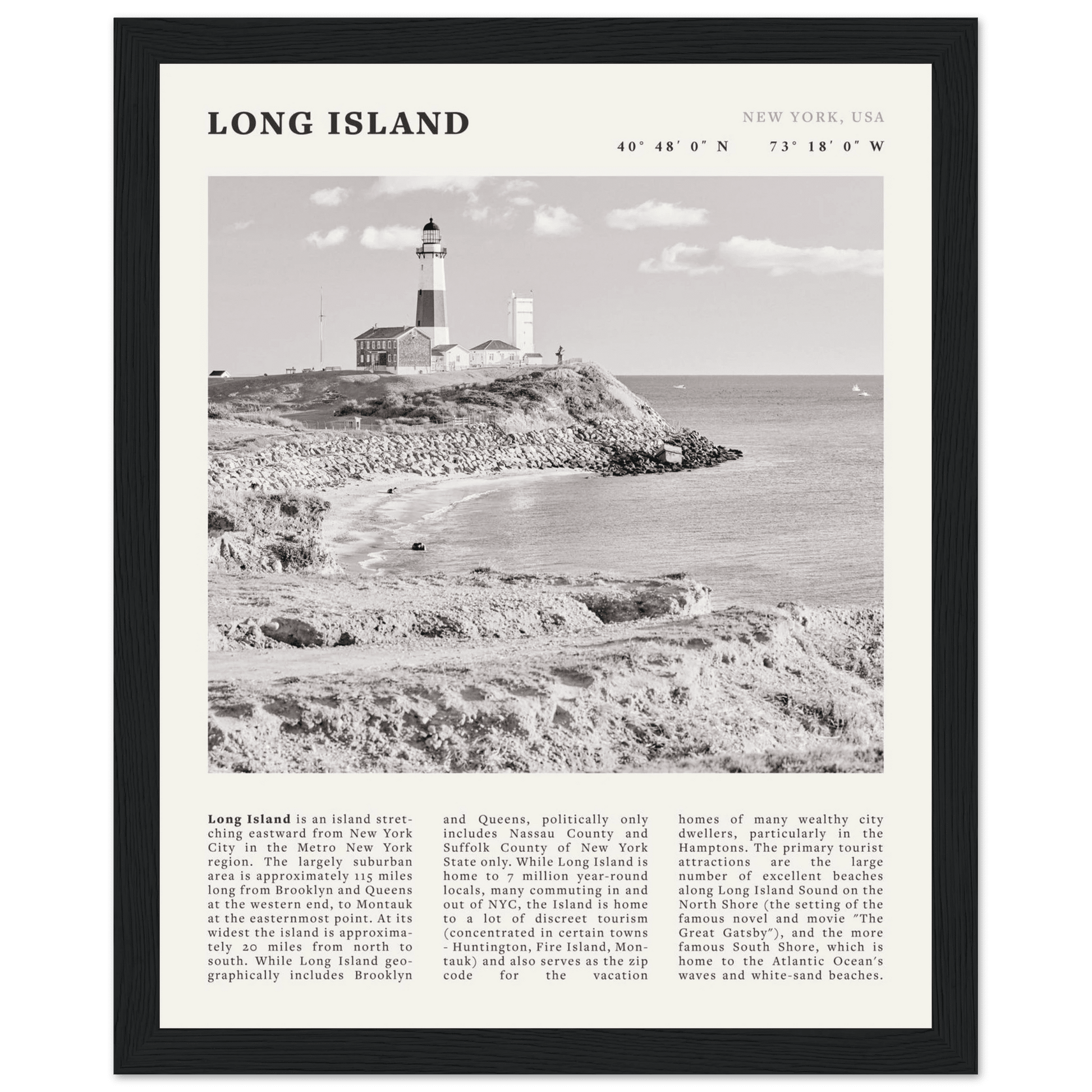 Long Island Poster | Black & White Montauk Lighthouse Wall Art | New York Print - Evergreen Posters