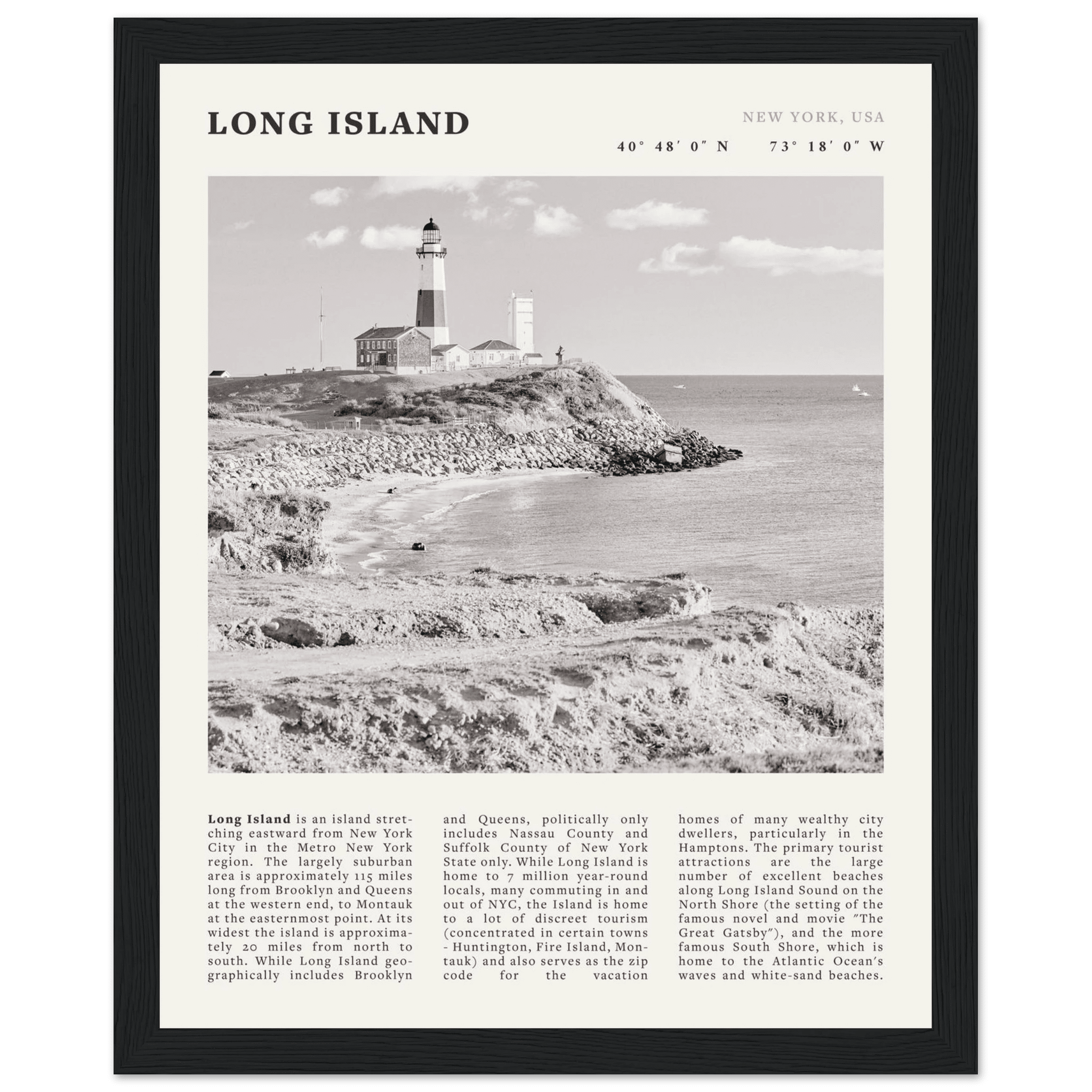 Long Island Poster | Black & White Montauk Lighthouse Wall Art | New York Print - Evergreen Posters