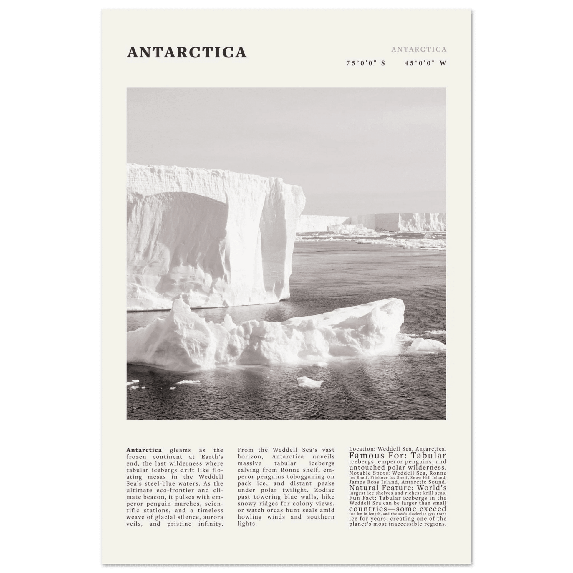 Antarctica Poster Black and White – Vintage Weddell Sea Iceberg Print (Digital & Printed Options) - Evergreen Posters