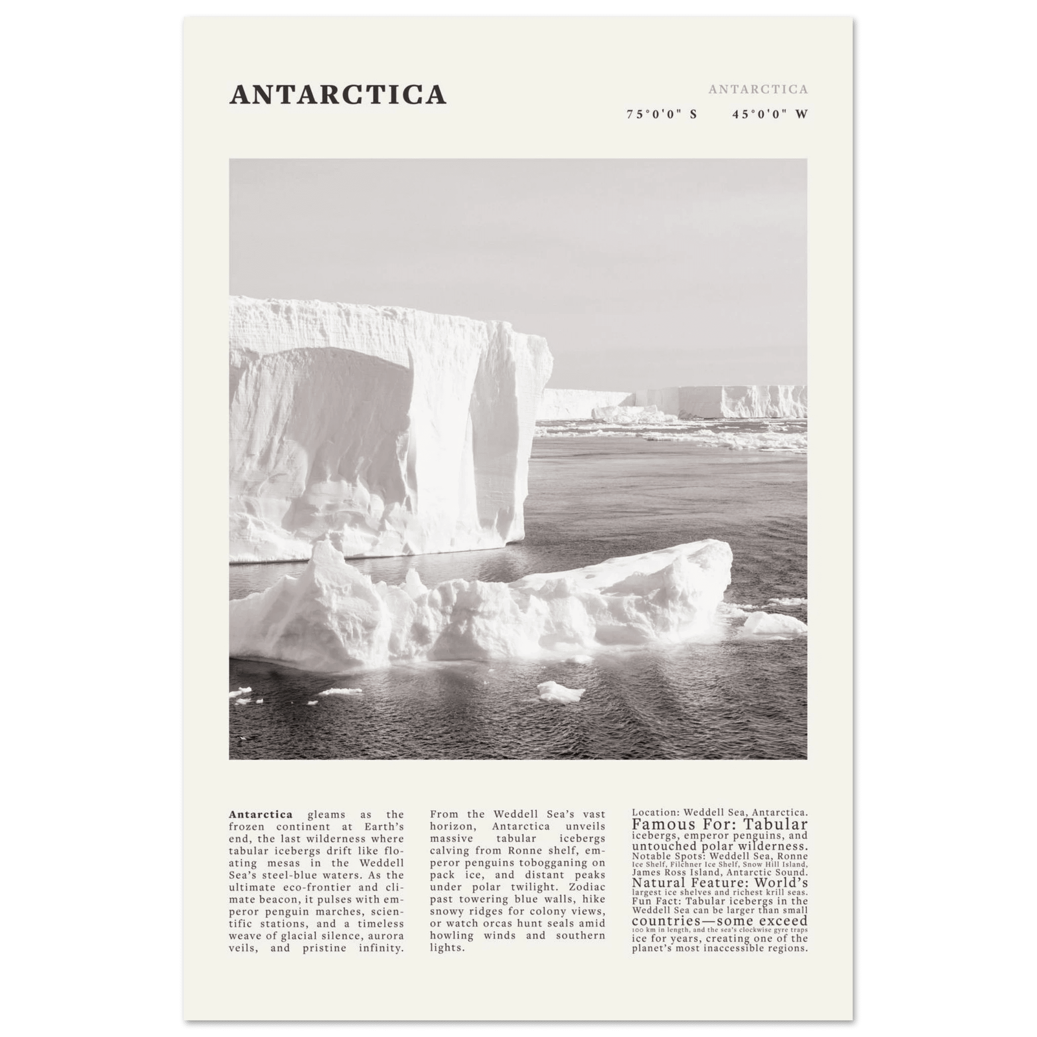 Antarctica Poster Black and White – Vintage Weddell Sea Iceberg Print (Digital & Printed Options) - Evergreen Posters