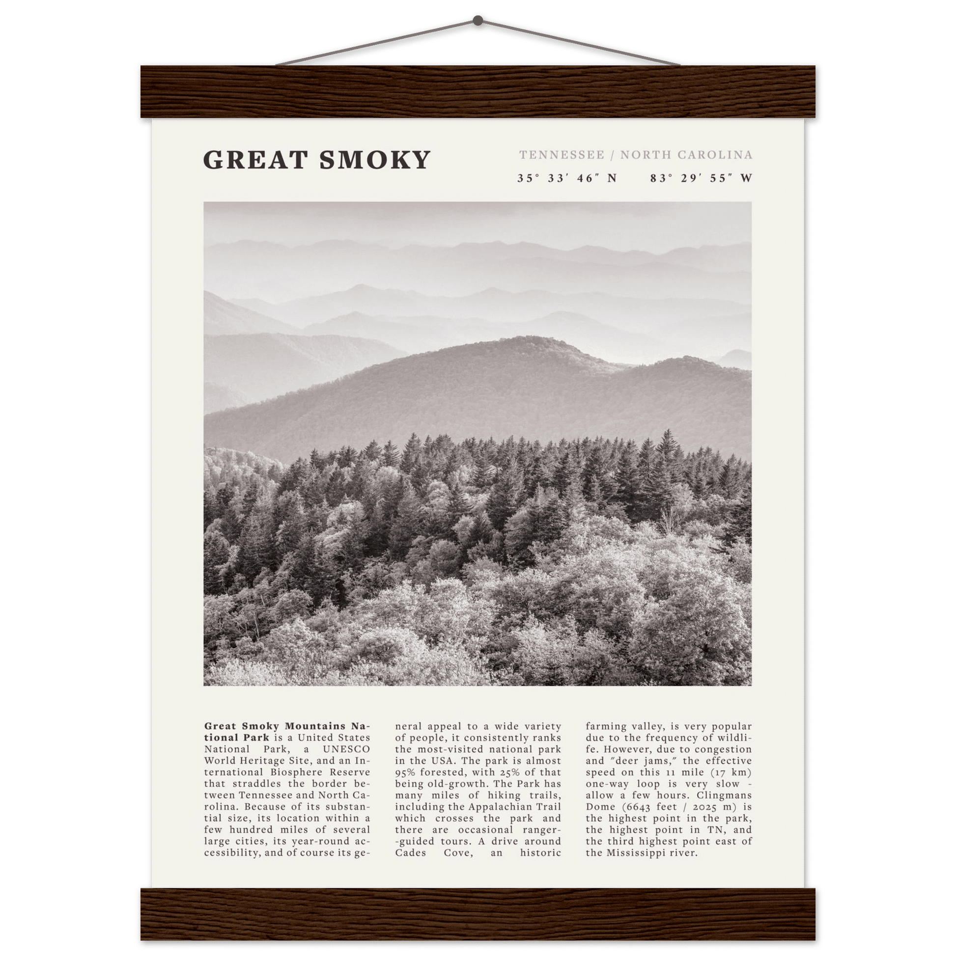 Great Smoky Mountains Poster | Black & White National Park Wall Art | Tennessee Print - Evergreen Posters
