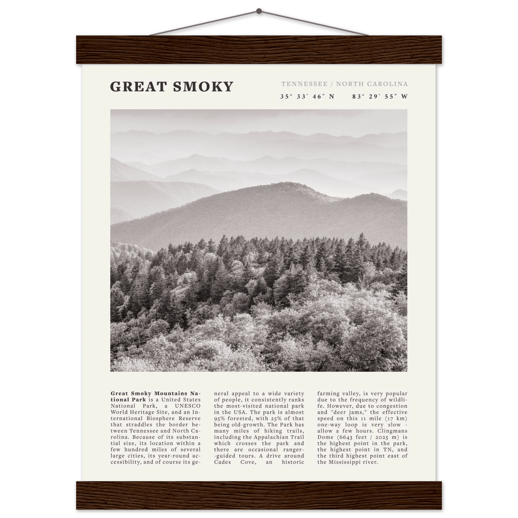 Great Smoky Mountains Poster | Black & White National Park Wall Art | Tennessee Print - Evergreen Posters