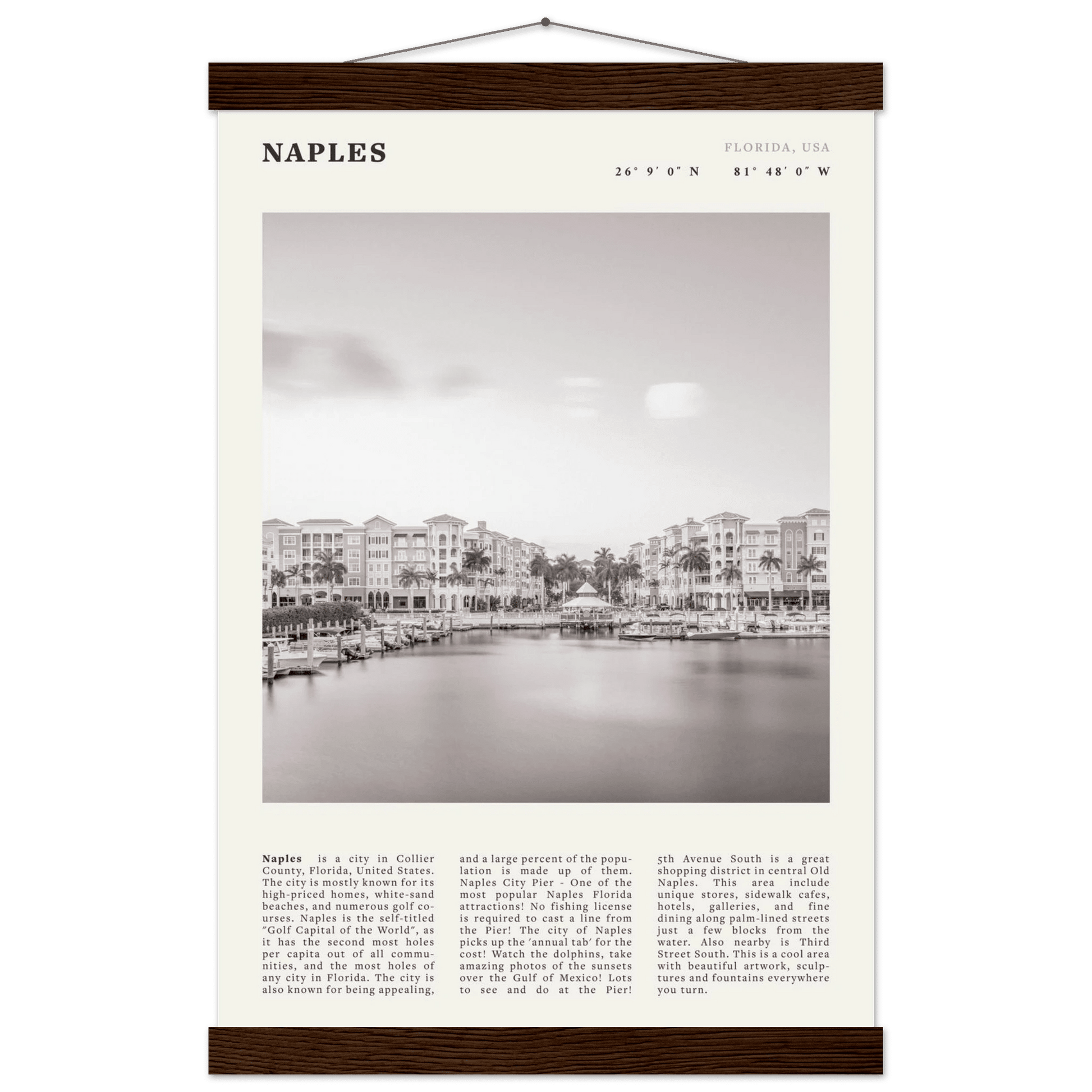 Naples Florida Poster | Black & White Gulf Coast Wall Art | FL Travel Print - Evergreen Posters