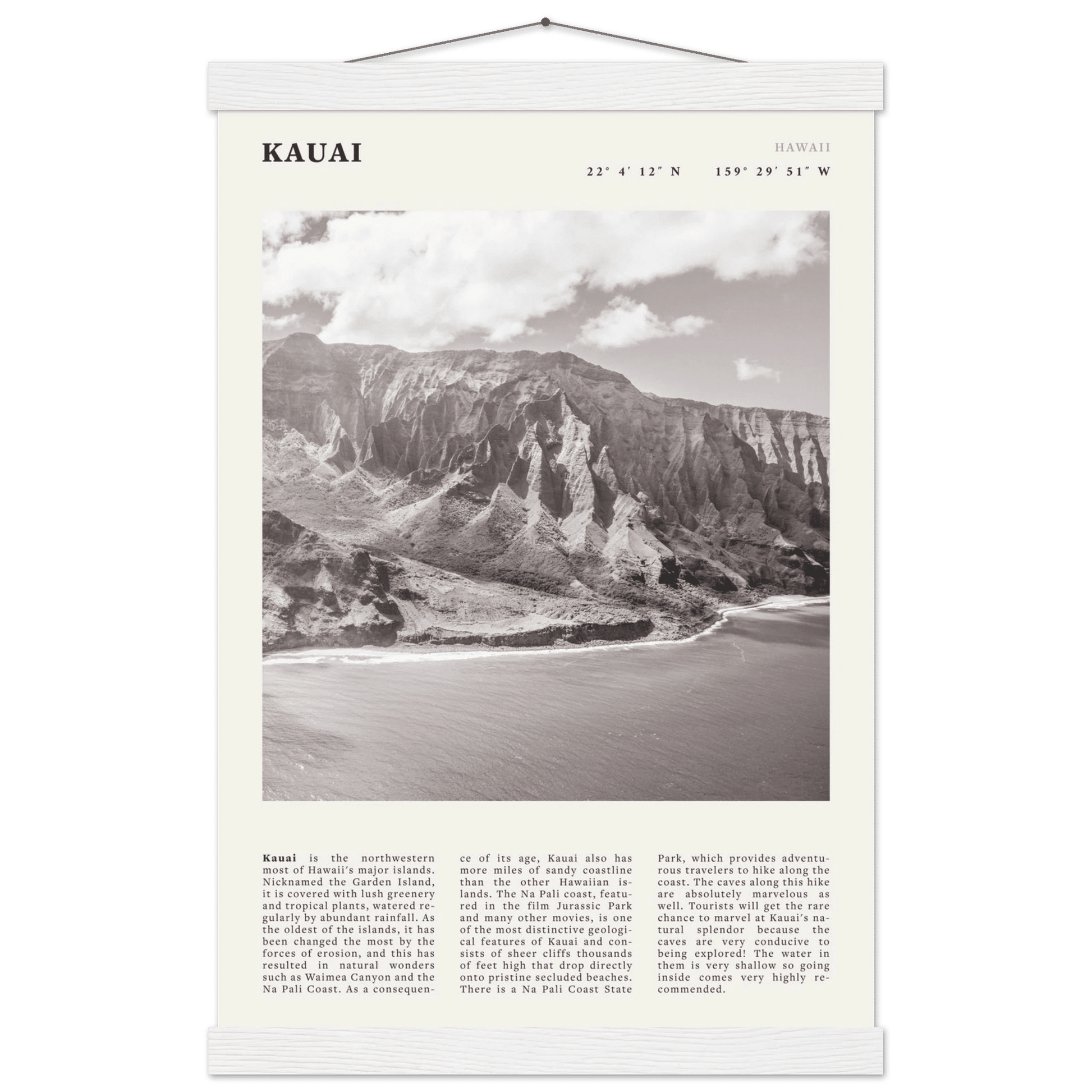 Kauai Poster | Black & White Na Pali Coast Wall Art | Hawaii Travel Print Decor - Evergreen Posters