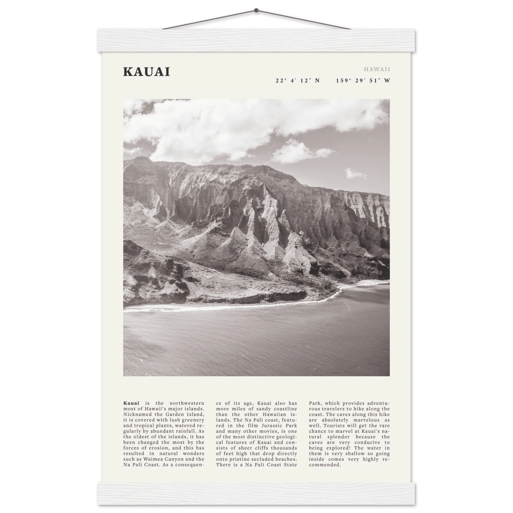 Kauai Poster | Black & White Na Pali Coast Wall Art | Hawaii Travel Print Decor - Evergreen Posters