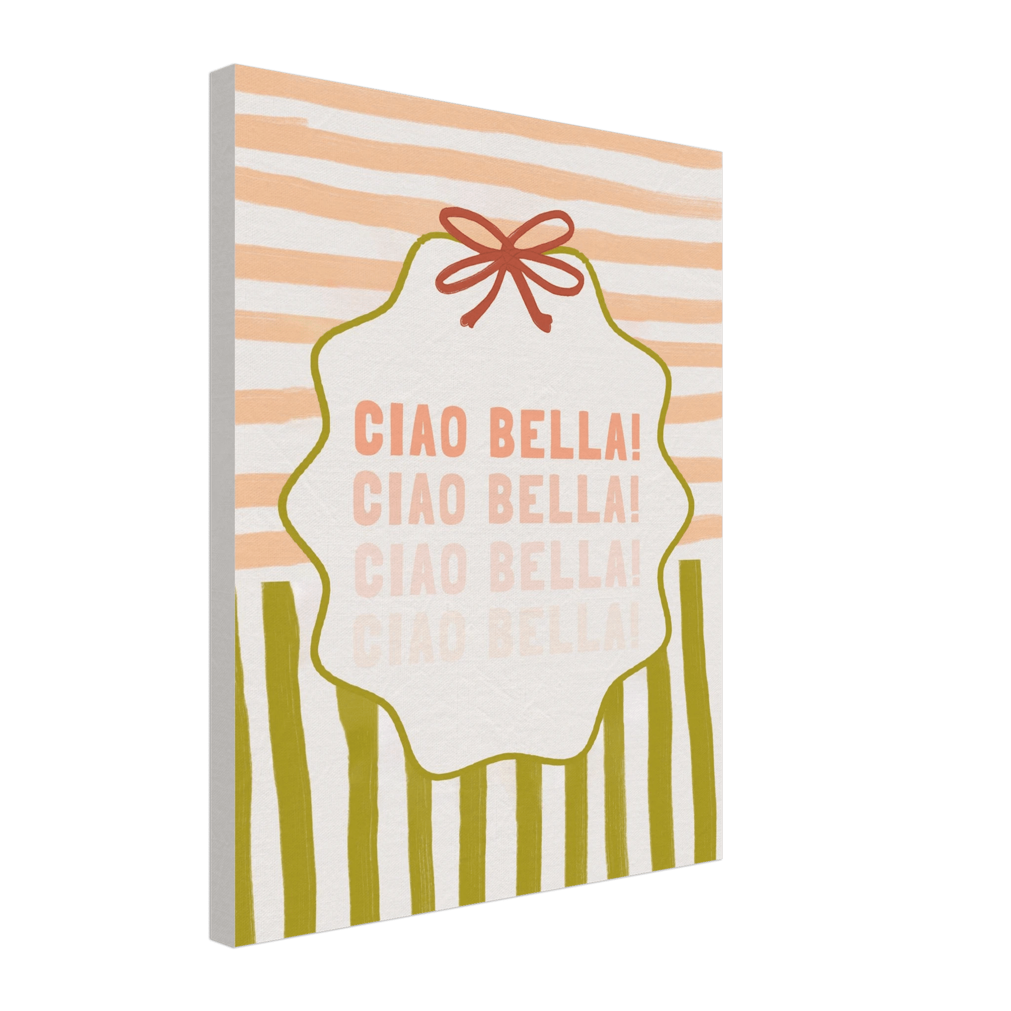 Ciao Bella Poster | Italian Typography Wall Art | Retro Stripe Bow Print | Cute Room Decor - Evergreen Posters