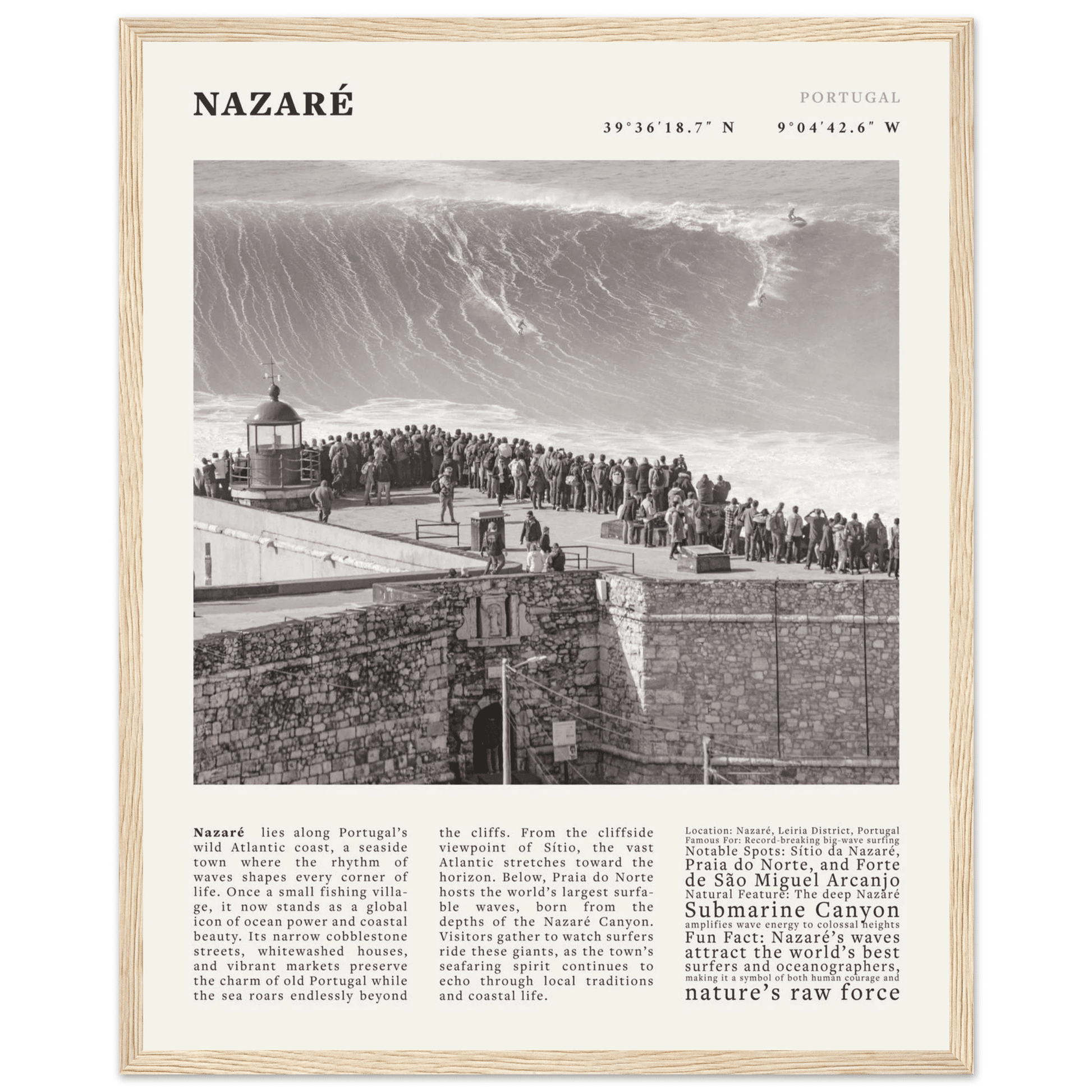 Nazaré Portugal Poster Black and White – Vintage Big Waves Surf Print (Digital & Printed Options) - Evergreen Posters