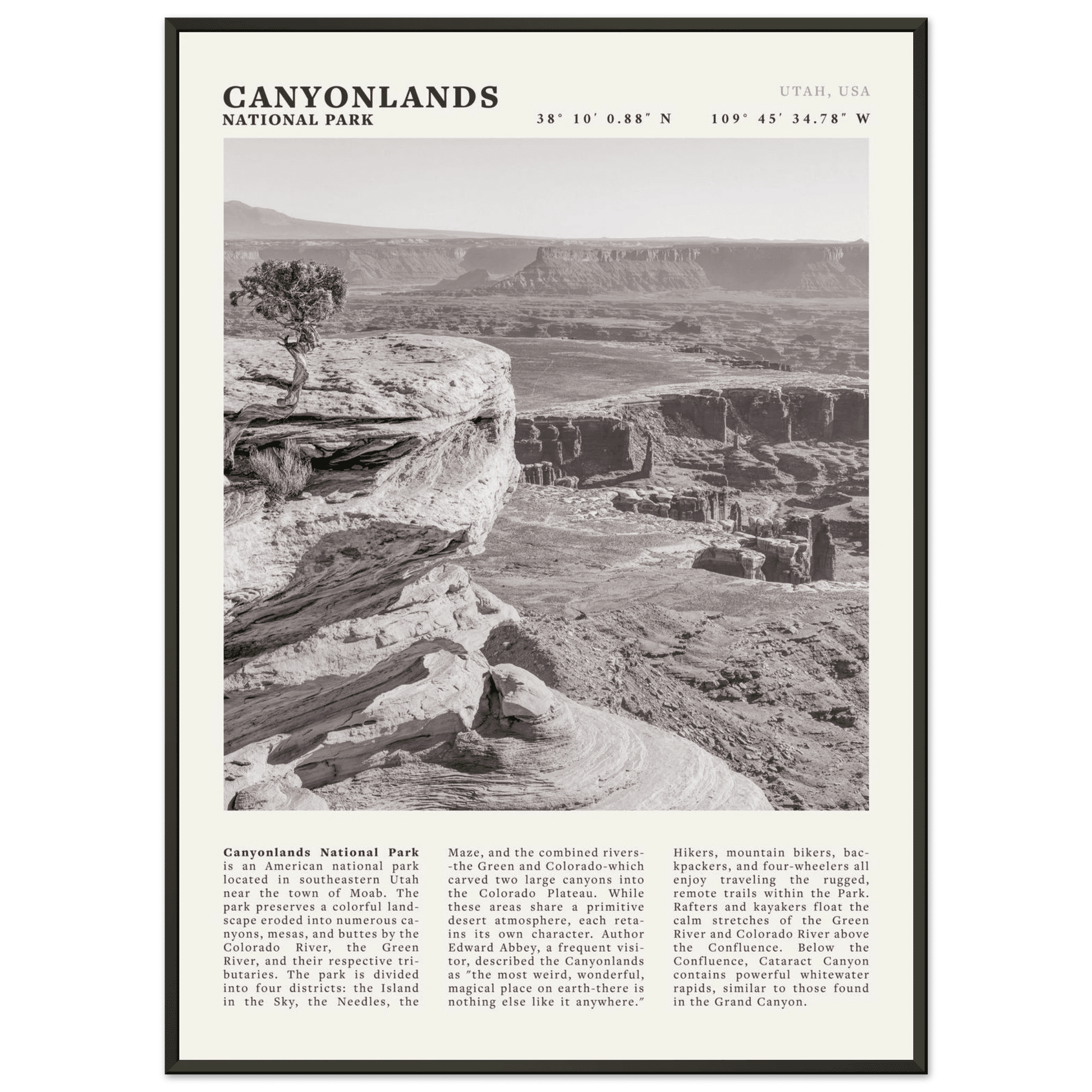 Canyonlands National Park Poster | Black & White Utah Wall Art | Canyon Travel Print - Evergreen Posters