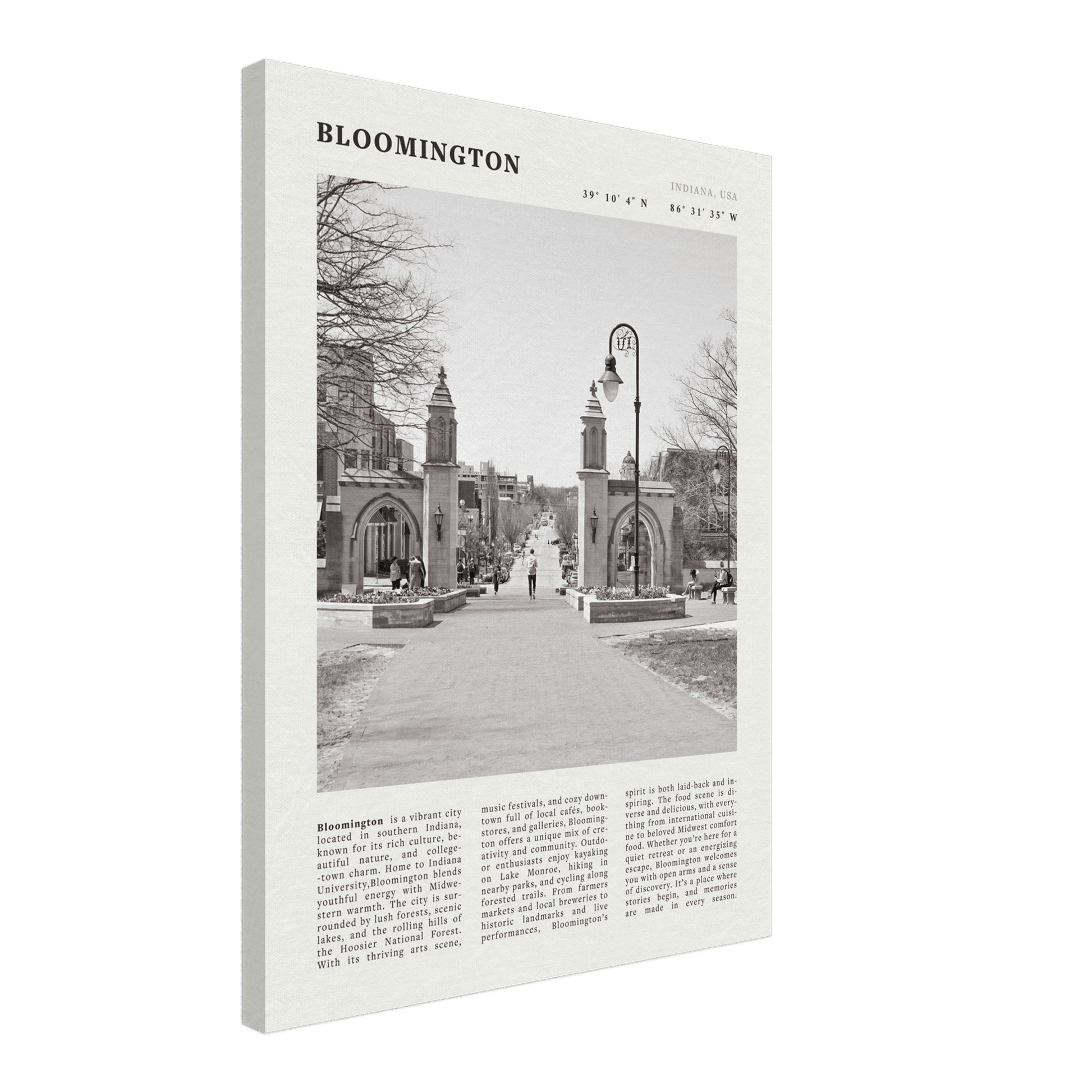 Bloomington Indiana Black and White Vintage Poster - Evergreen Posters