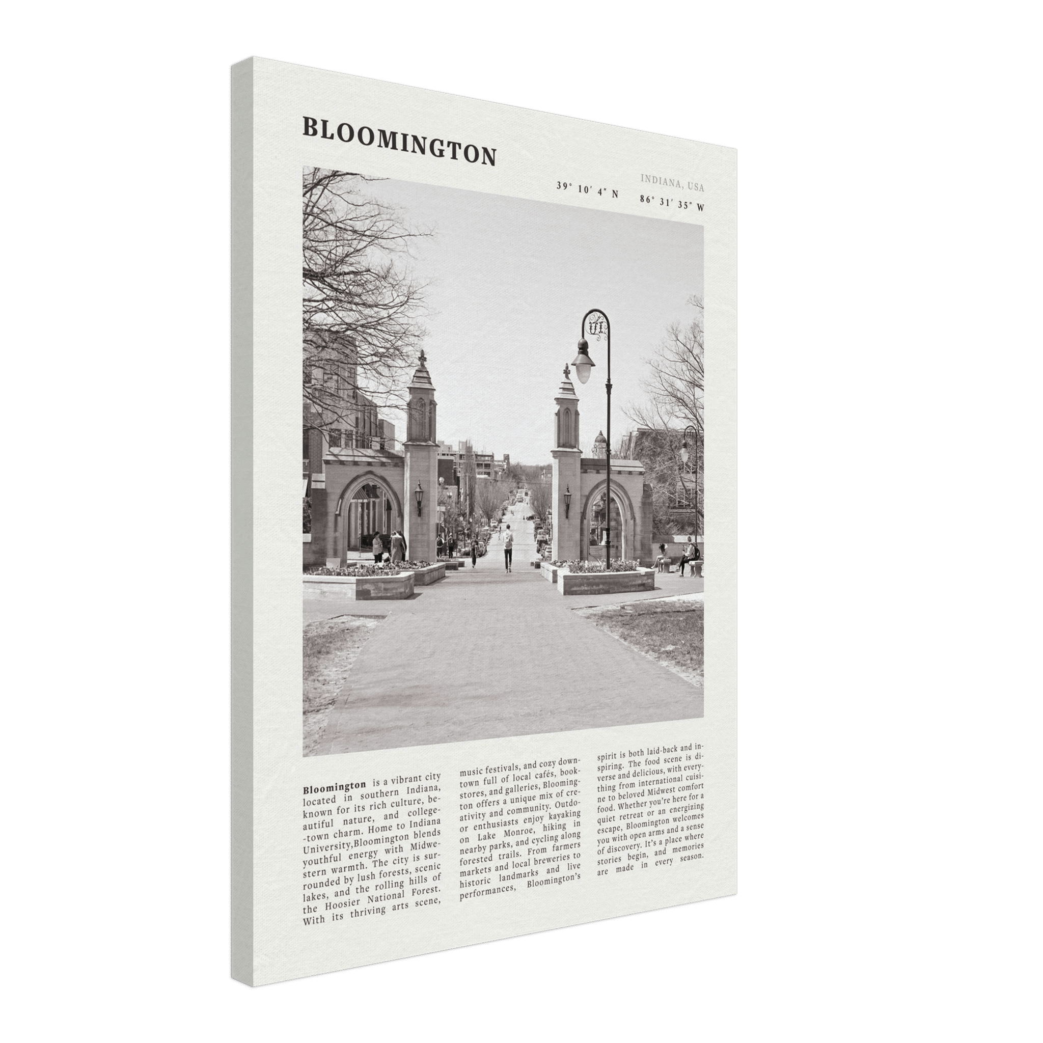 Bloomington Indiana Black and White Vintage Poster - Evergreen Posters