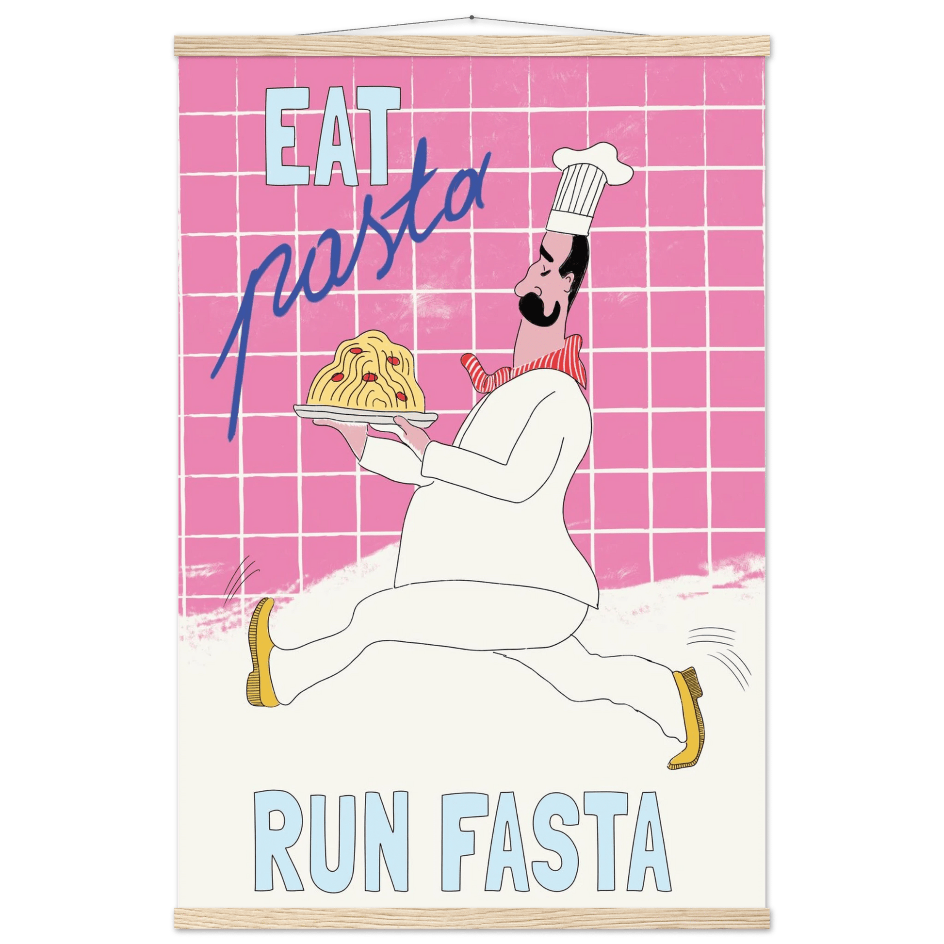 Eat Pasta Run Fasta Poster – Playful Kitchen Wall Art Print (Pink Edition) - Evergreen Posters