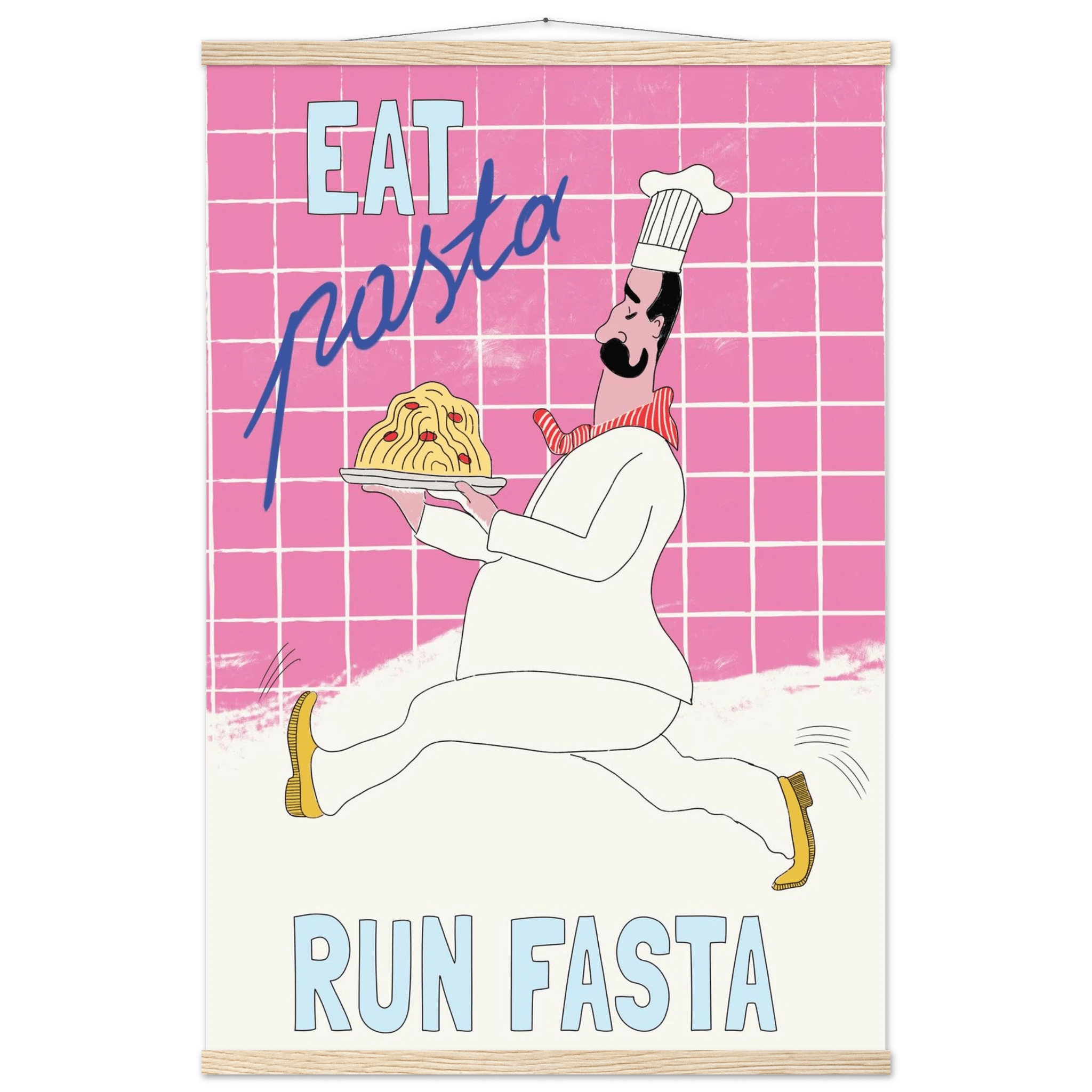 Eat Pasta Run Fasta Poster – Playful Kitchen Wall Art Print (Pink Edition) - Evergreen Posters