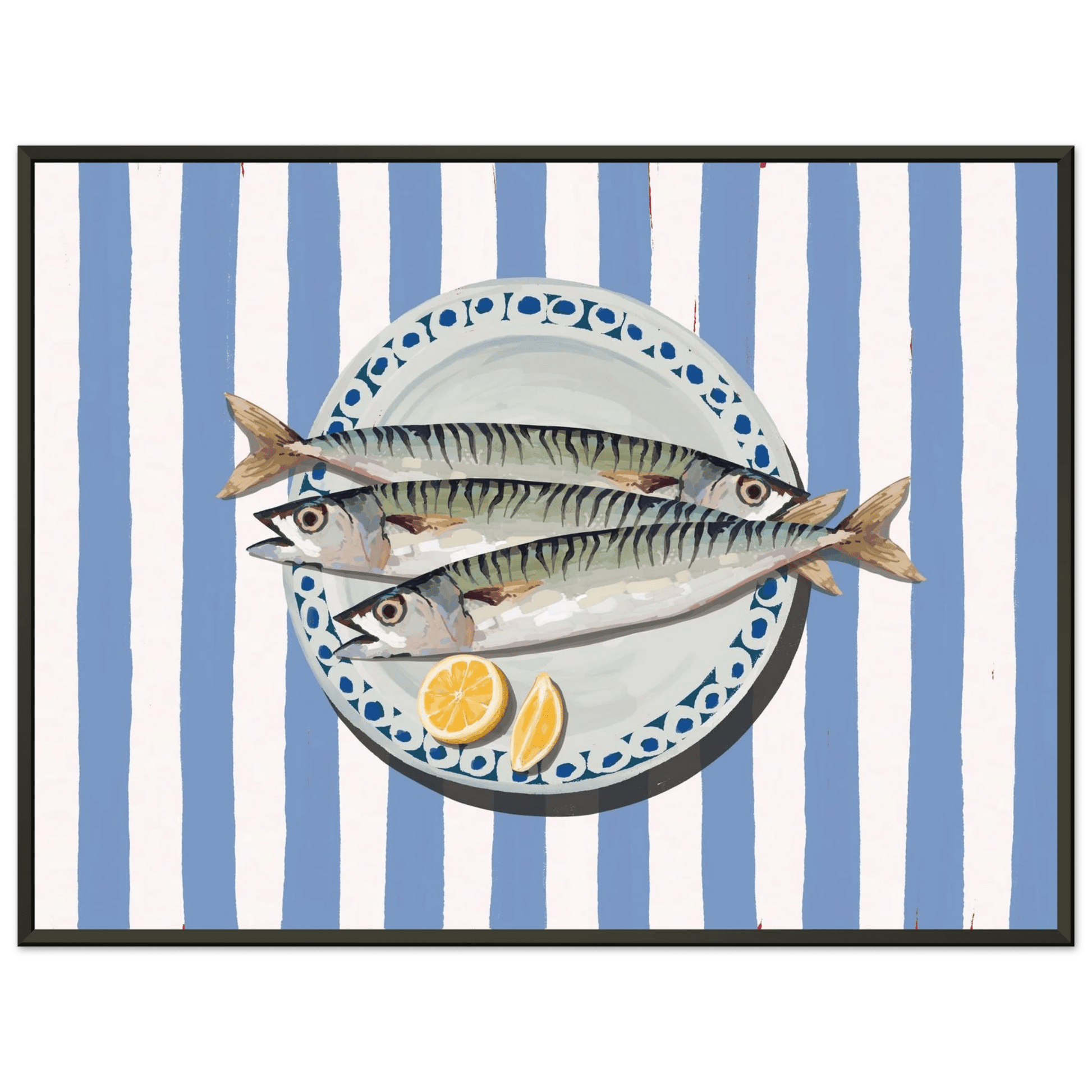 Sardines Print | Blue Stripe Fish Kitchen Wall Art | Coastal Food Poster - Evergreen Posters