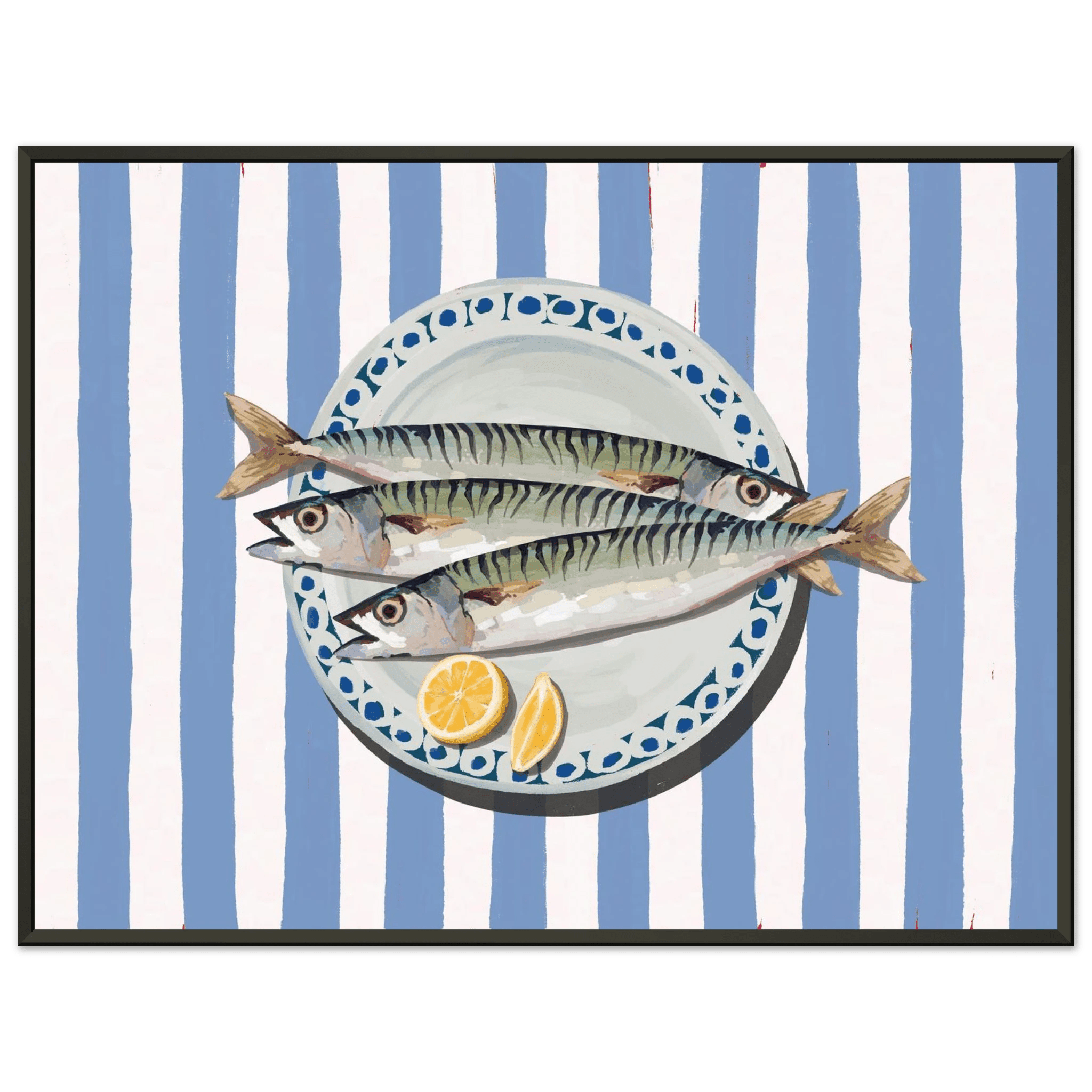 Sardines Print | Blue Stripe Fish Kitchen Wall Art | Coastal Food Poster - Evergreen Posters
