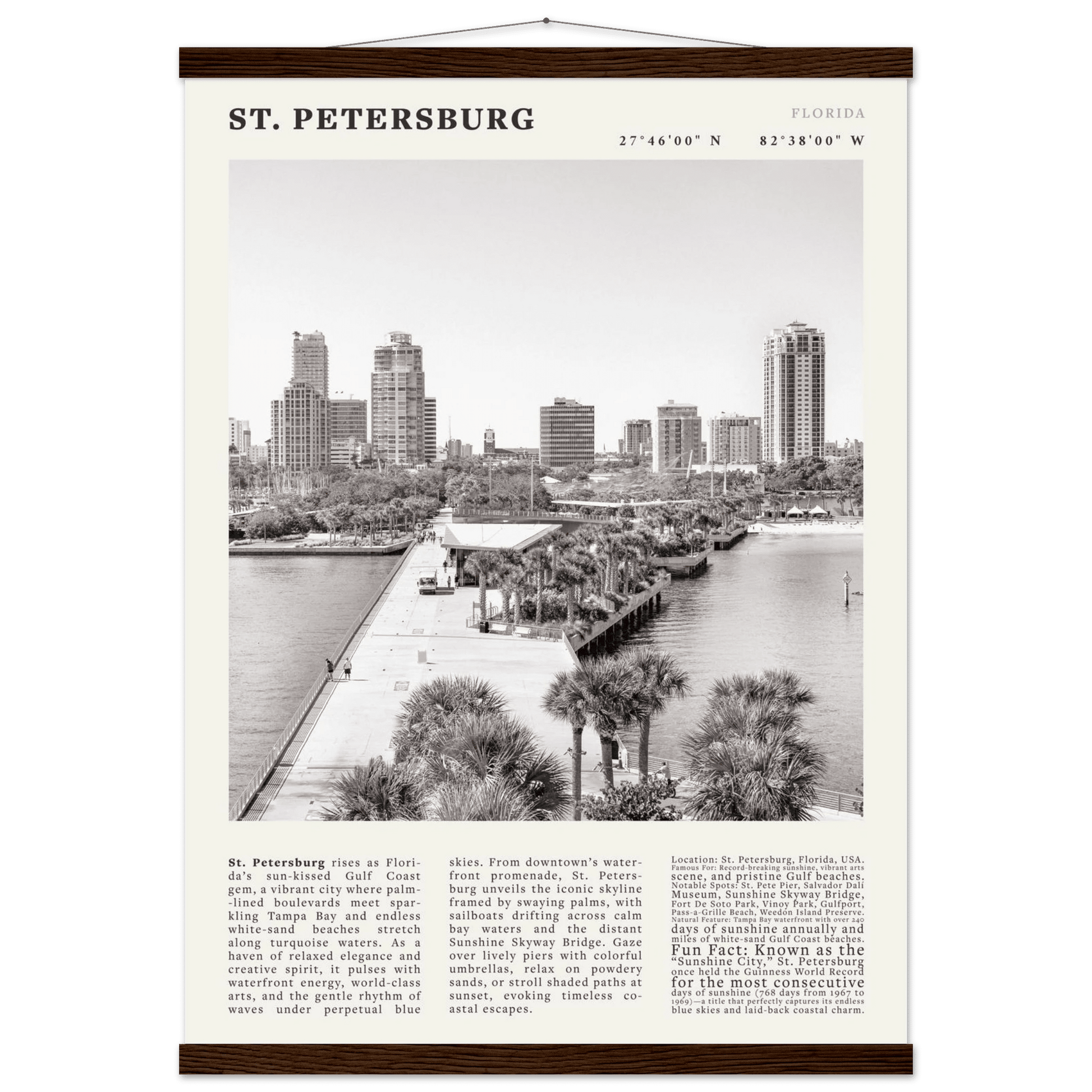 St. Petersburg Florida Poster Black and White – Vintage St Pete Skyline Print (Digital & Printed Options) - Evergreen Posters