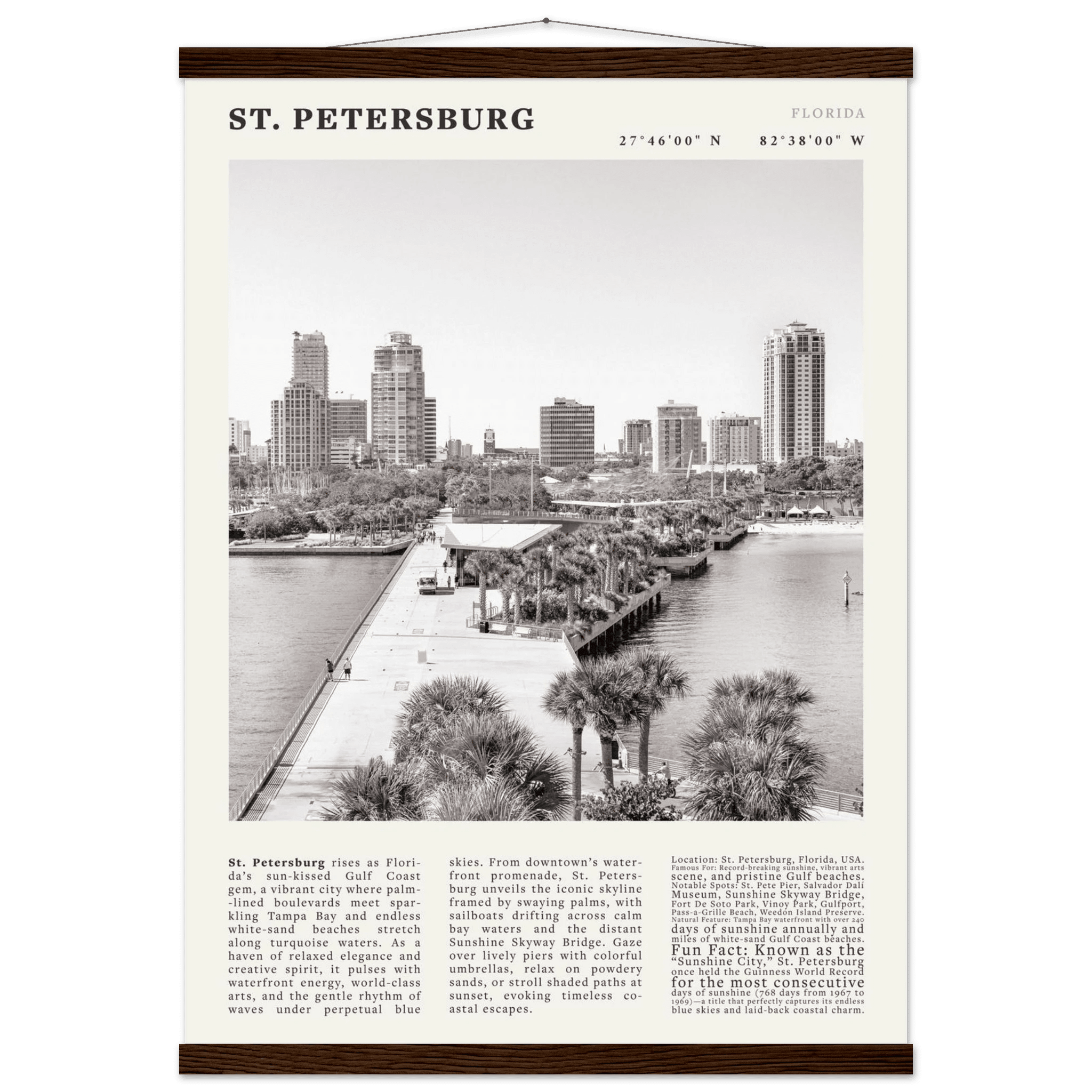 St. Petersburg Florida Poster Black and White – Vintage St Pete Skyline Print (Digital & Printed Options) - Evergreen Posters
