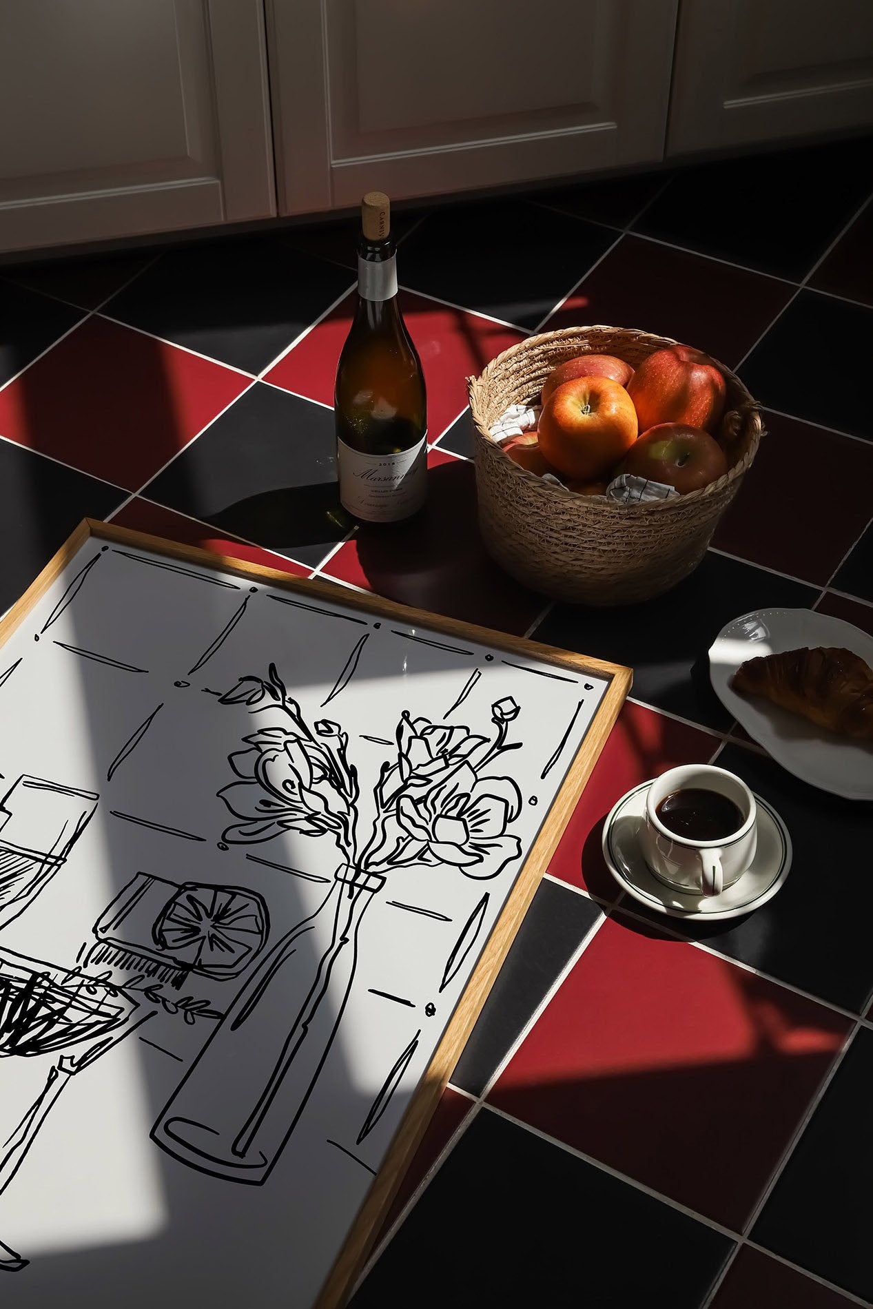 Cocktails & Flowers Print | Black Line Art Drinks Wall Art | Kitchen Bar Poster - Evergreen Posters