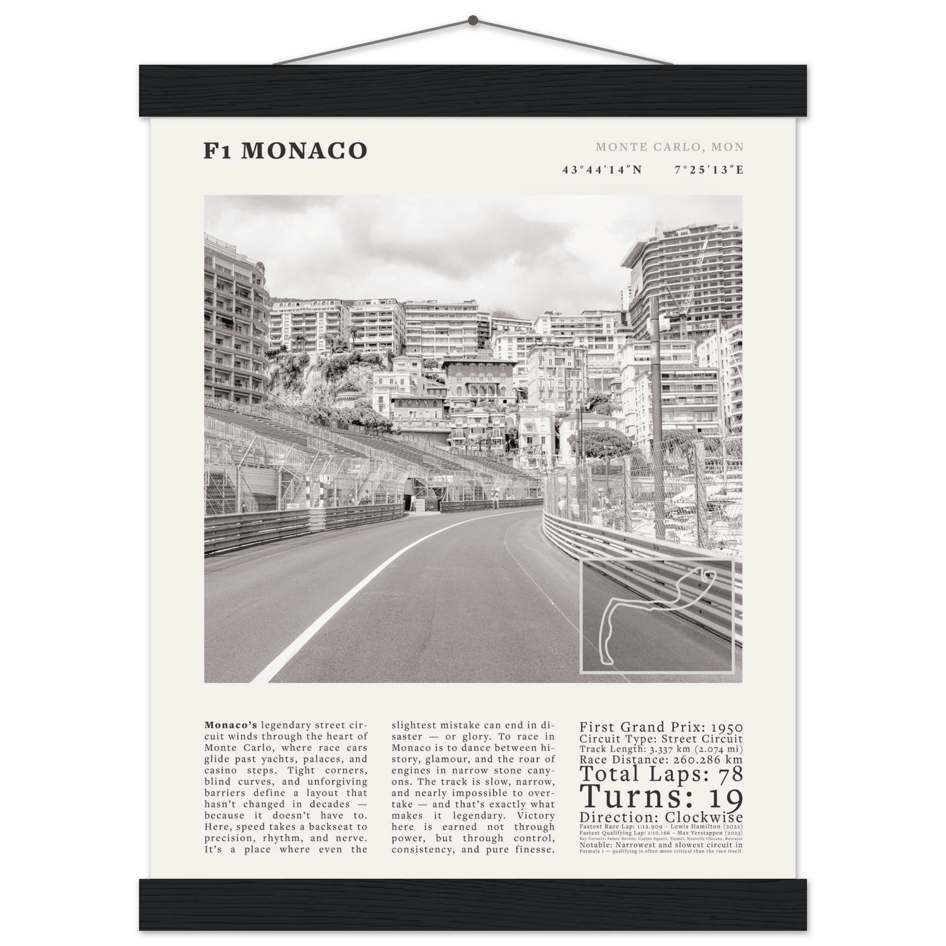 F1 Monaco Poster Black and White – Vintage Monte Carlo Street Circuit Print (Digital & Printed Options) - Evergreen Posters