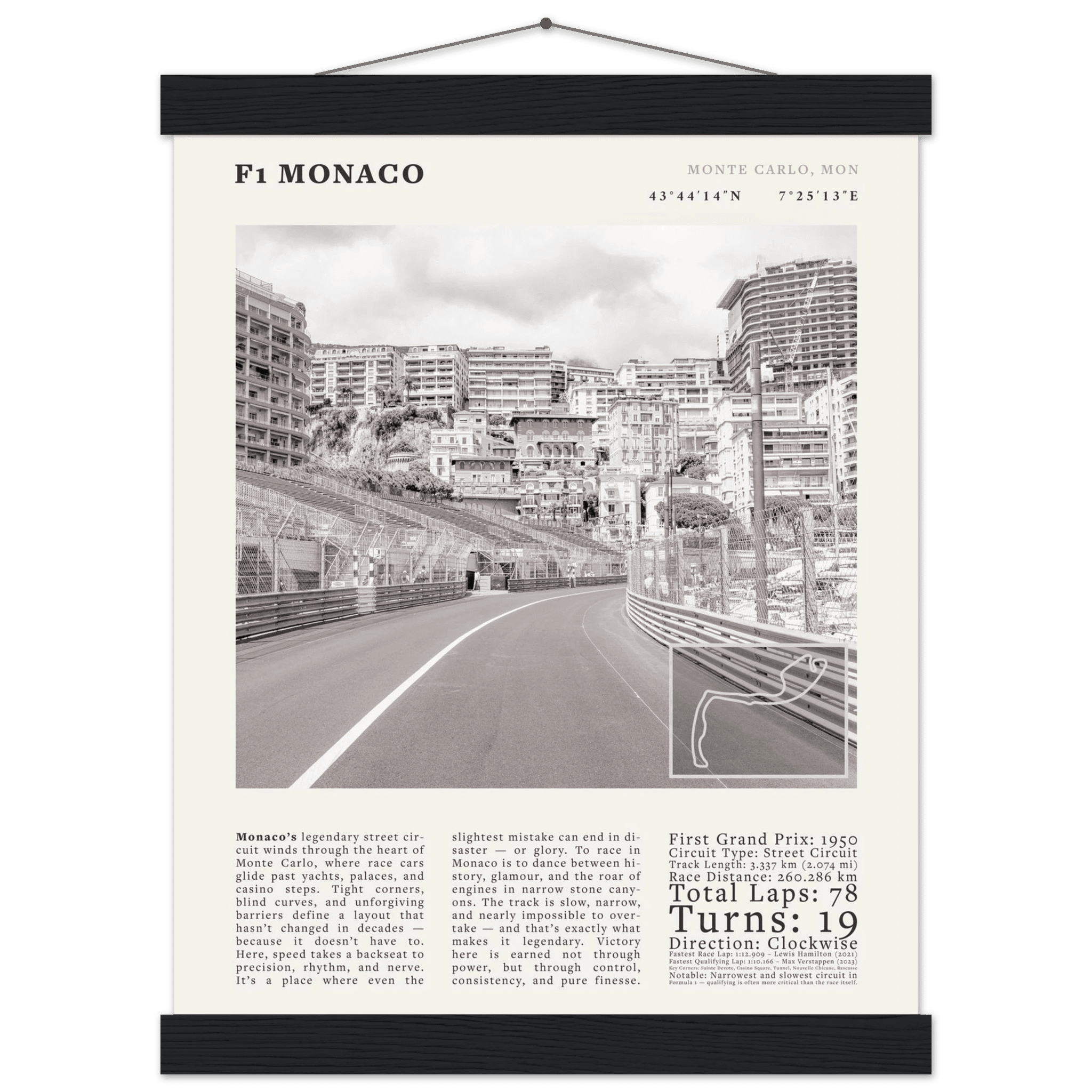 F1 Monaco Poster Black and White – Vintage Monte Carlo Street Circuit Print (Digital & Printed Options) - Evergreen Posters