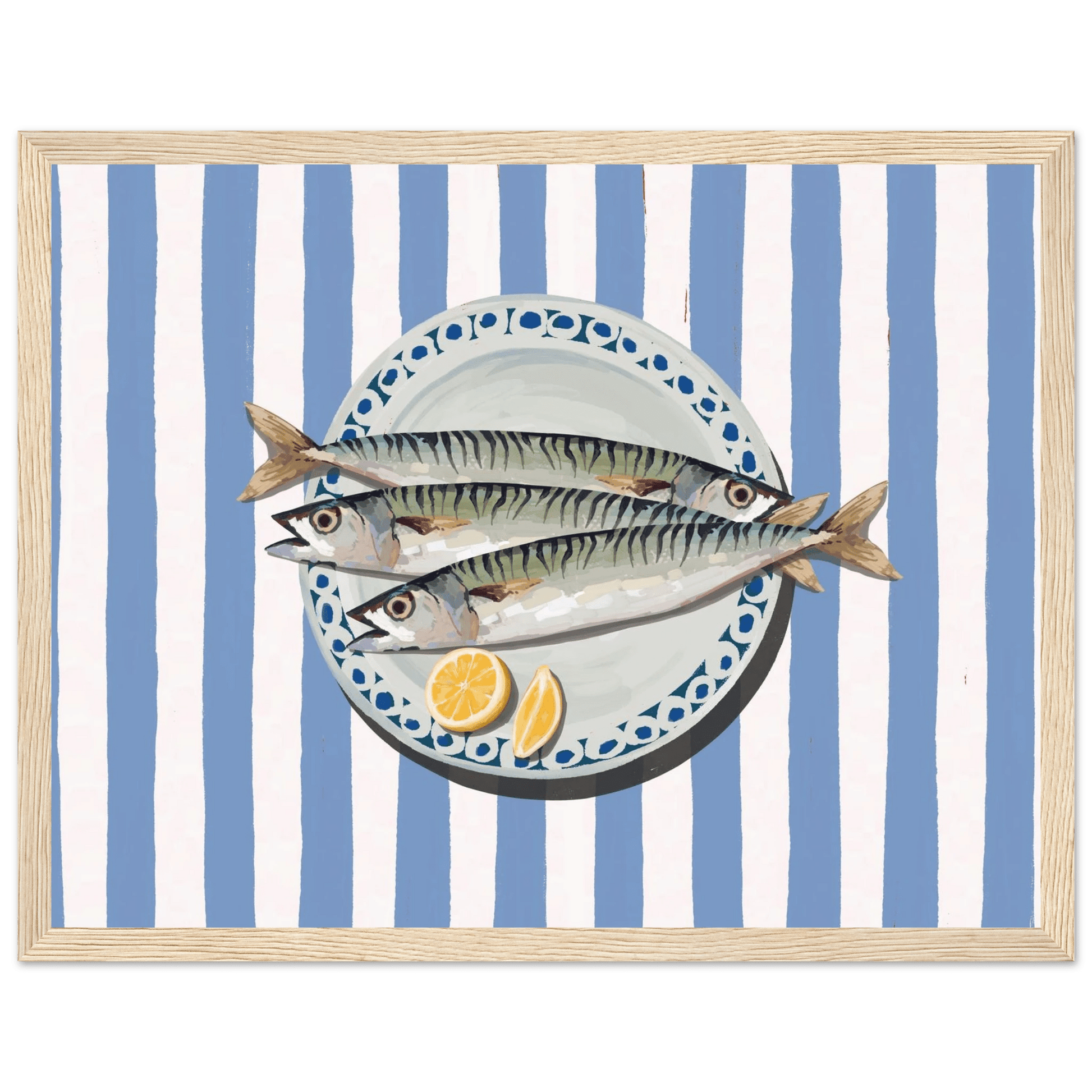 Sardines Print | Blue Stripe Fish Kitchen Wall Art | Coastal Food Poster - Evergreen Posters