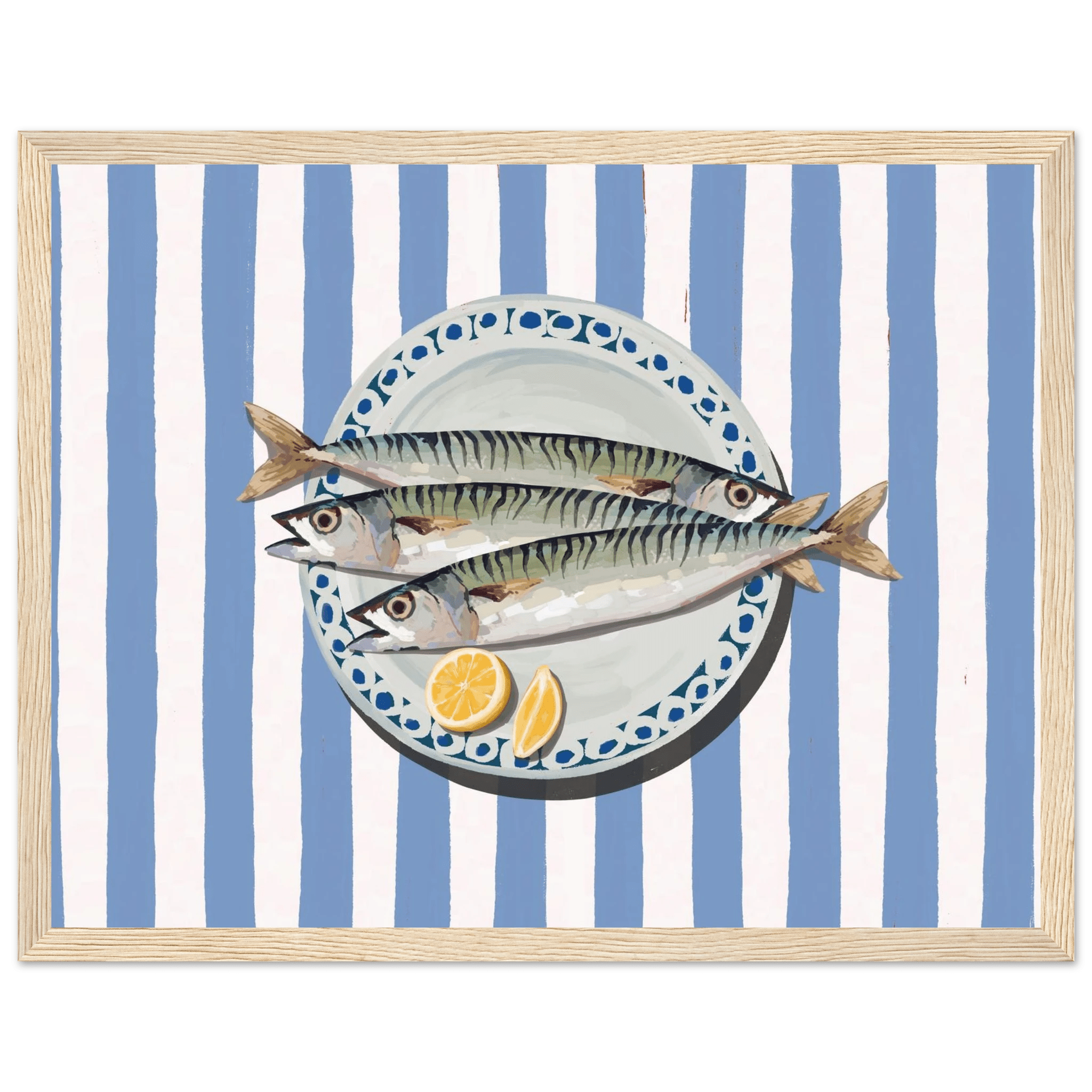 Sardines Print | Blue Stripe Fish Kitchen Wall Art | Coastal Food Poster - Evergreen Posters