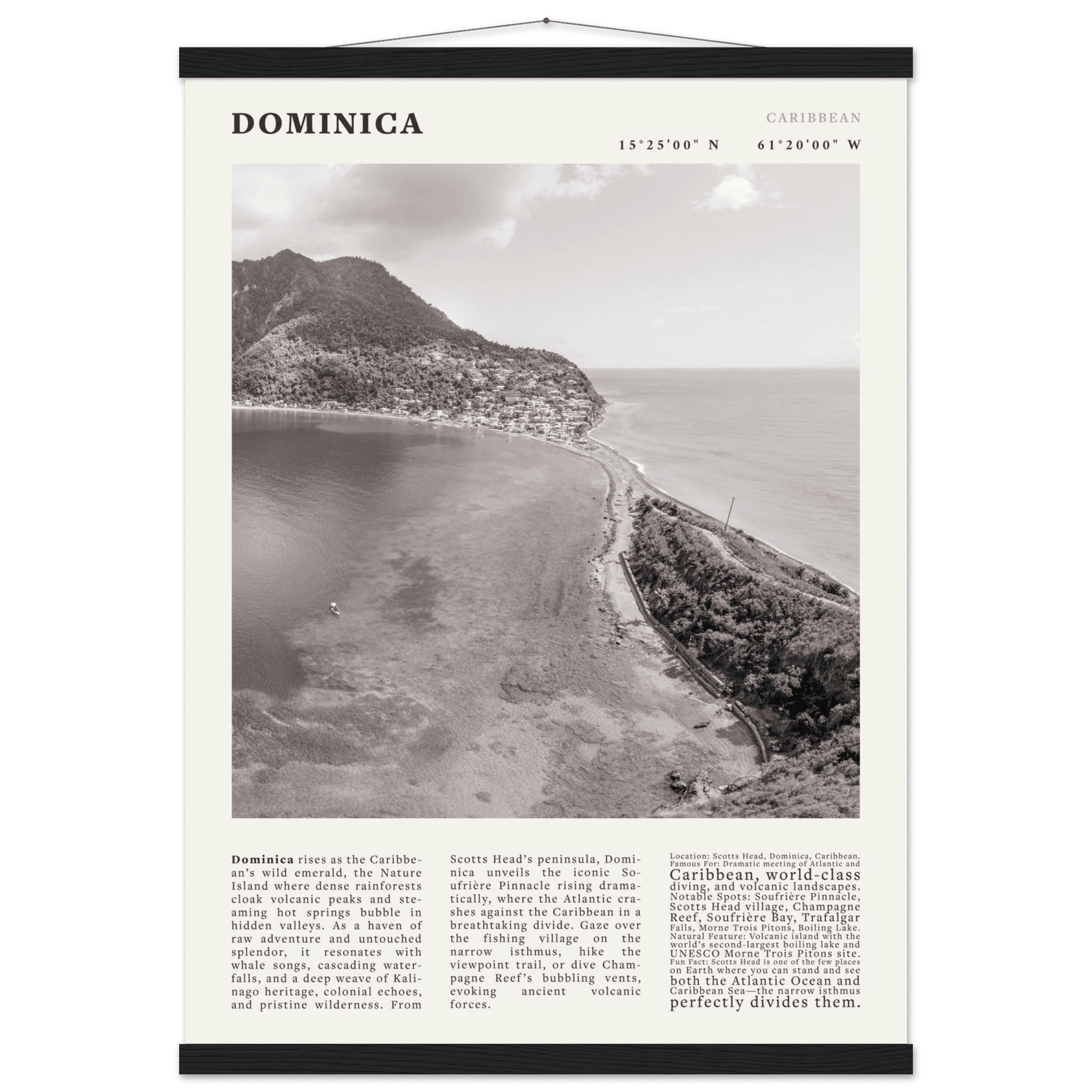 Dominica Poster Black and White – Vintage Caribbean Rainforest Island Print (Digital & Printed Options) - Evergreen Posters