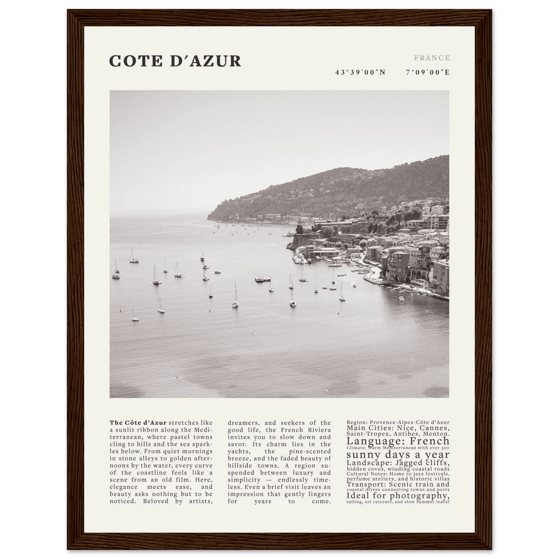Côte d'Azur Poster Black and White – Vintage French Riviera Coast Print (Digital & Printed Options) - Evergreen Posters