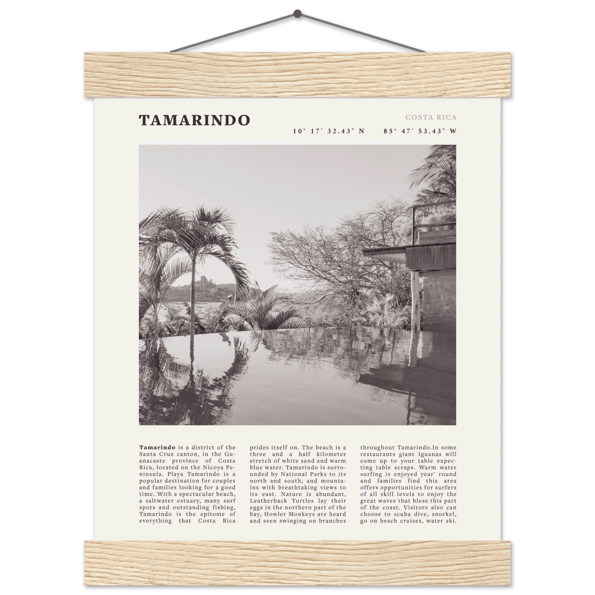 Tamarindo Poster | Black & White Costa Rica Beach Wall Art | Surf Travel Print - Evergreen Posters