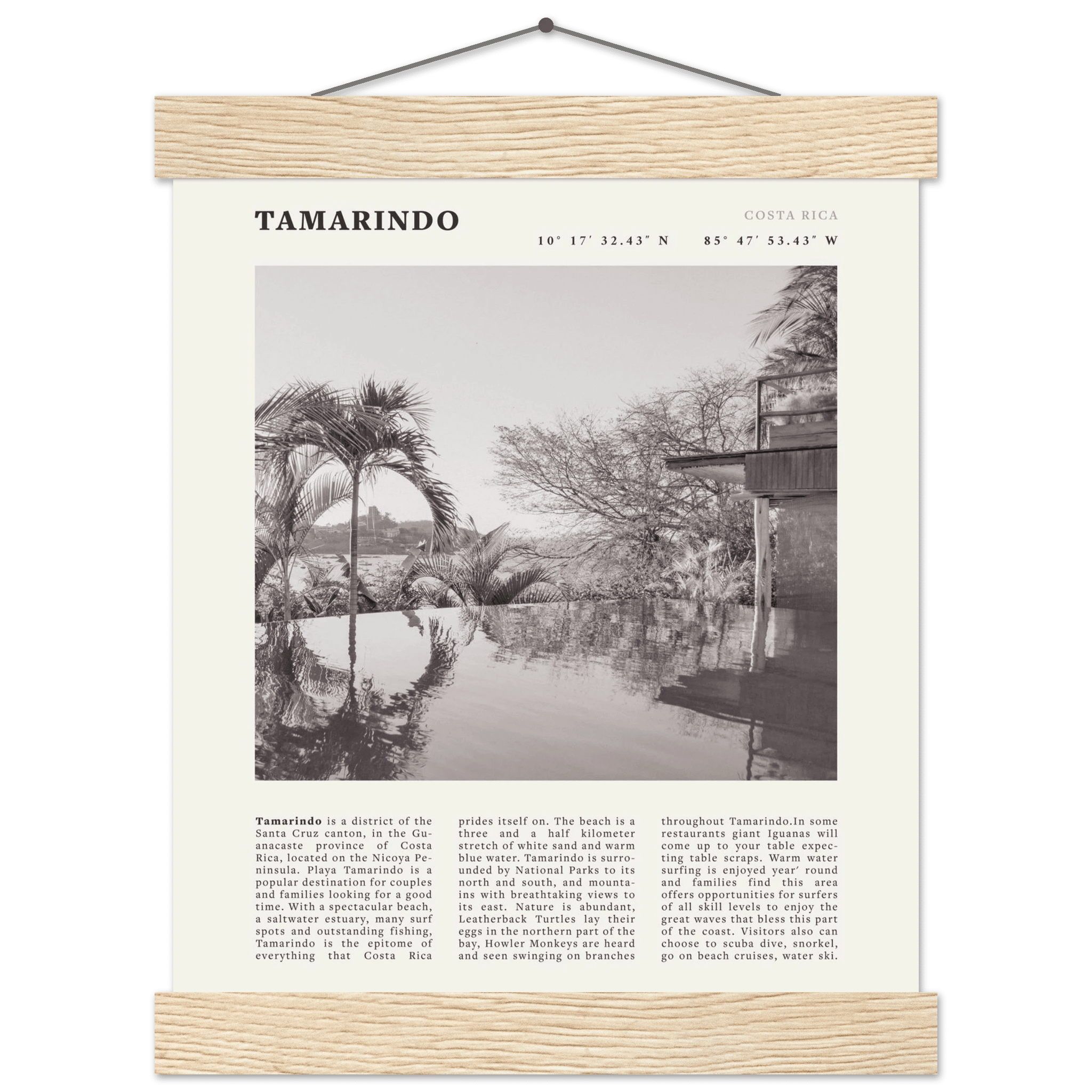 Tamarindo Poster | Black & White Costa Rica Beach Wall Art | Surf Travel Print - Evergreen Posters