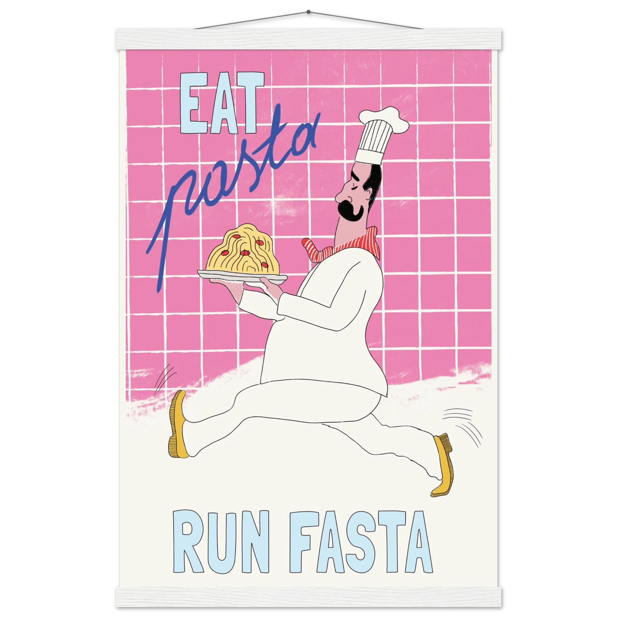 Eat Pasta Run Fasta Poster – Playful Kitchen Wall Art Print (Pink Edition) - Evergreen Posters
