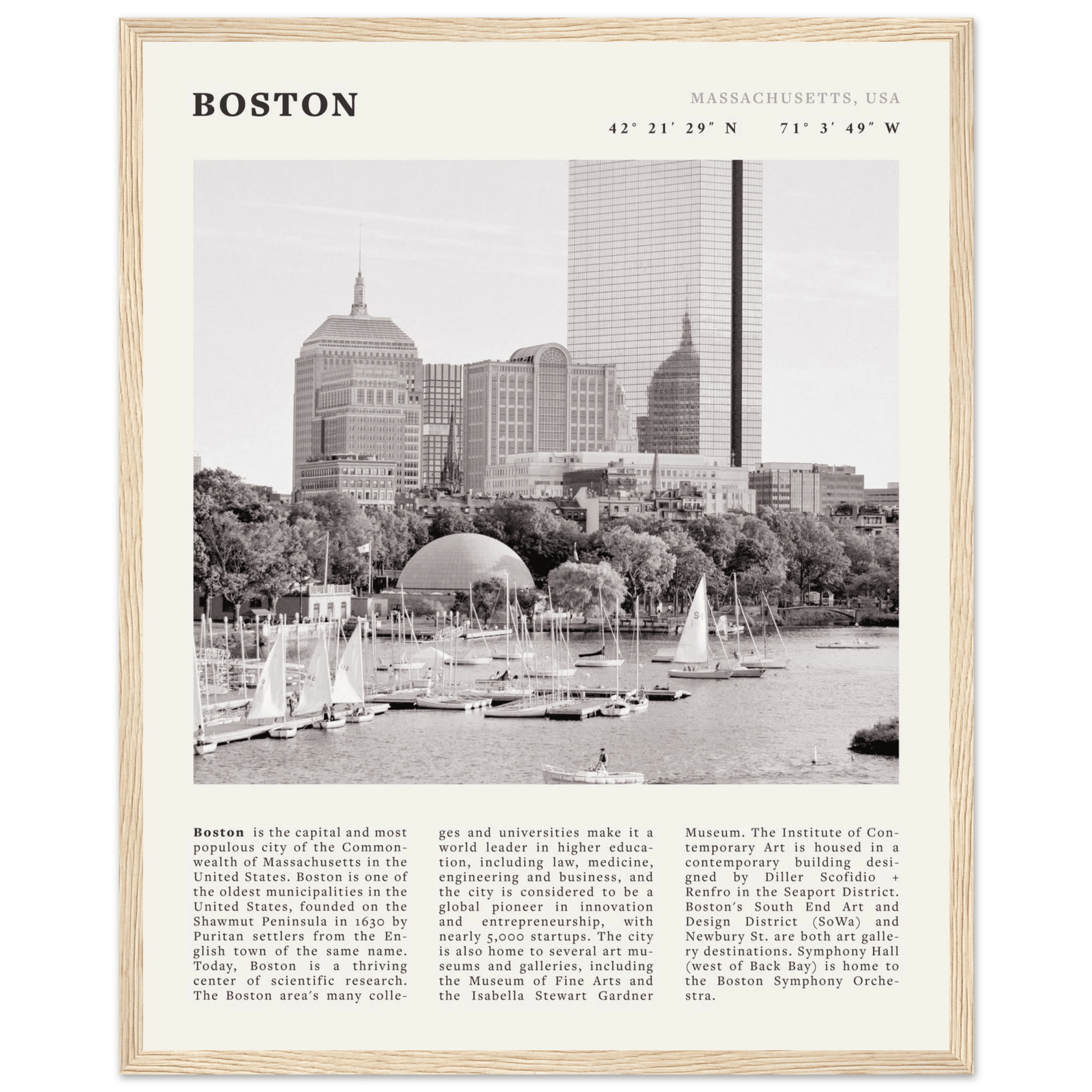 Boston Poster | Black & White Charles River Skyline Wall Art | Massachusetts Print - Evergreen Posters