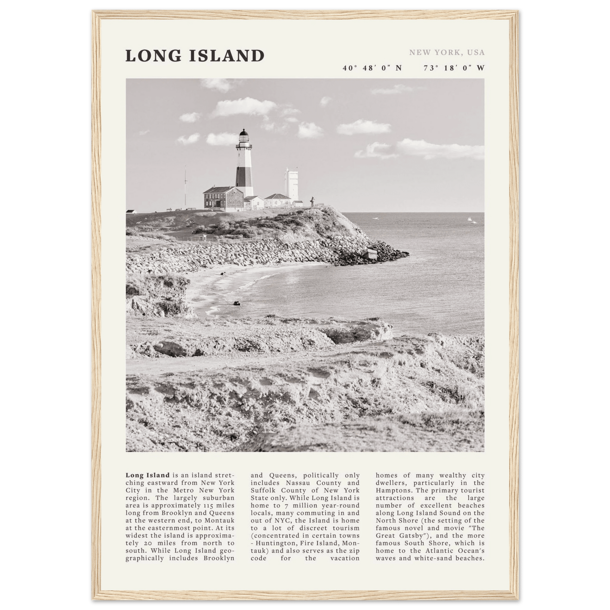 Long Island Poster | Black & White Montauk Lighthouse Wall Art | New York Print - Evergreen Posters
