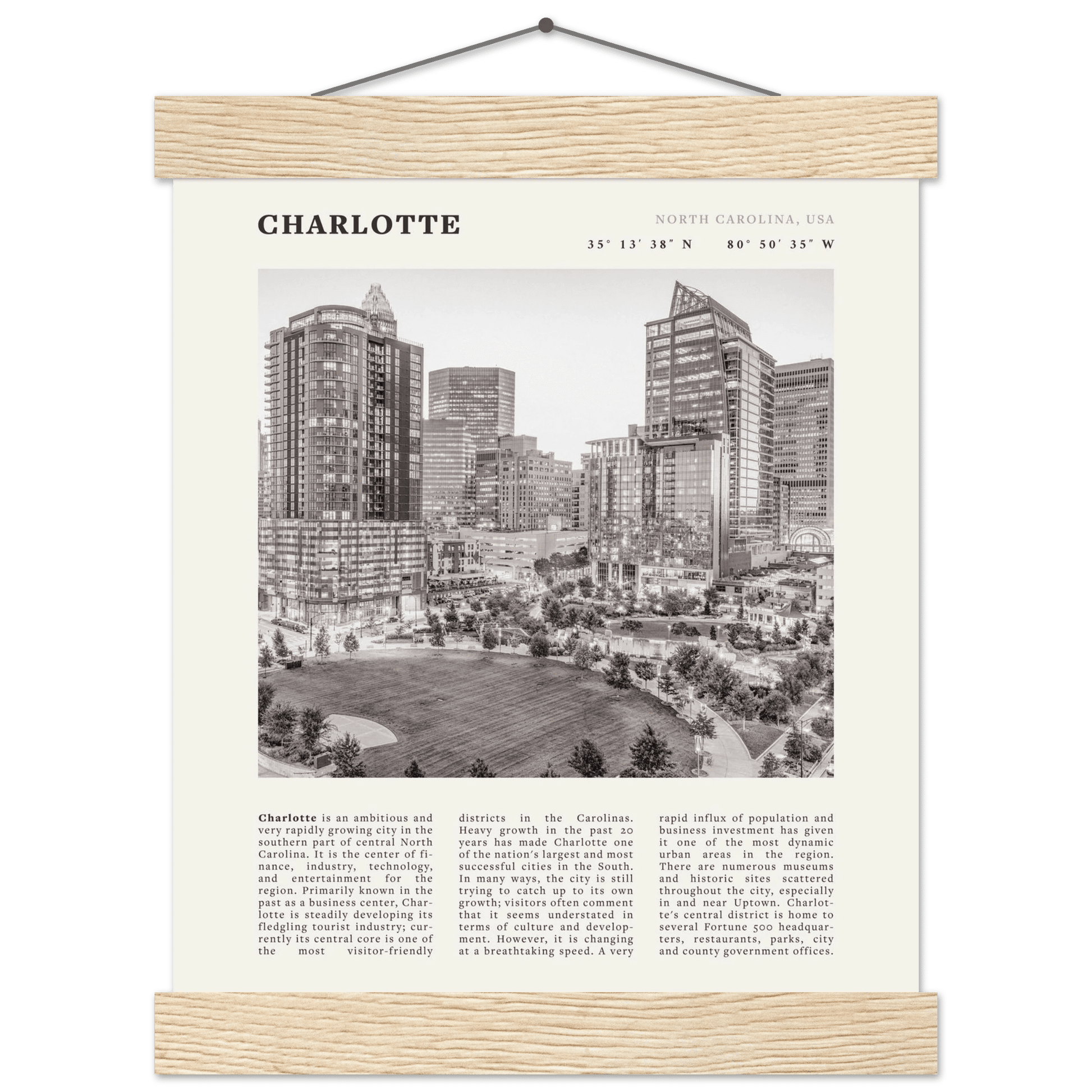 Charlotte Poster | Black & White North Carolina Skyline Wall Art | NC Travel Print - Evergreen Posters